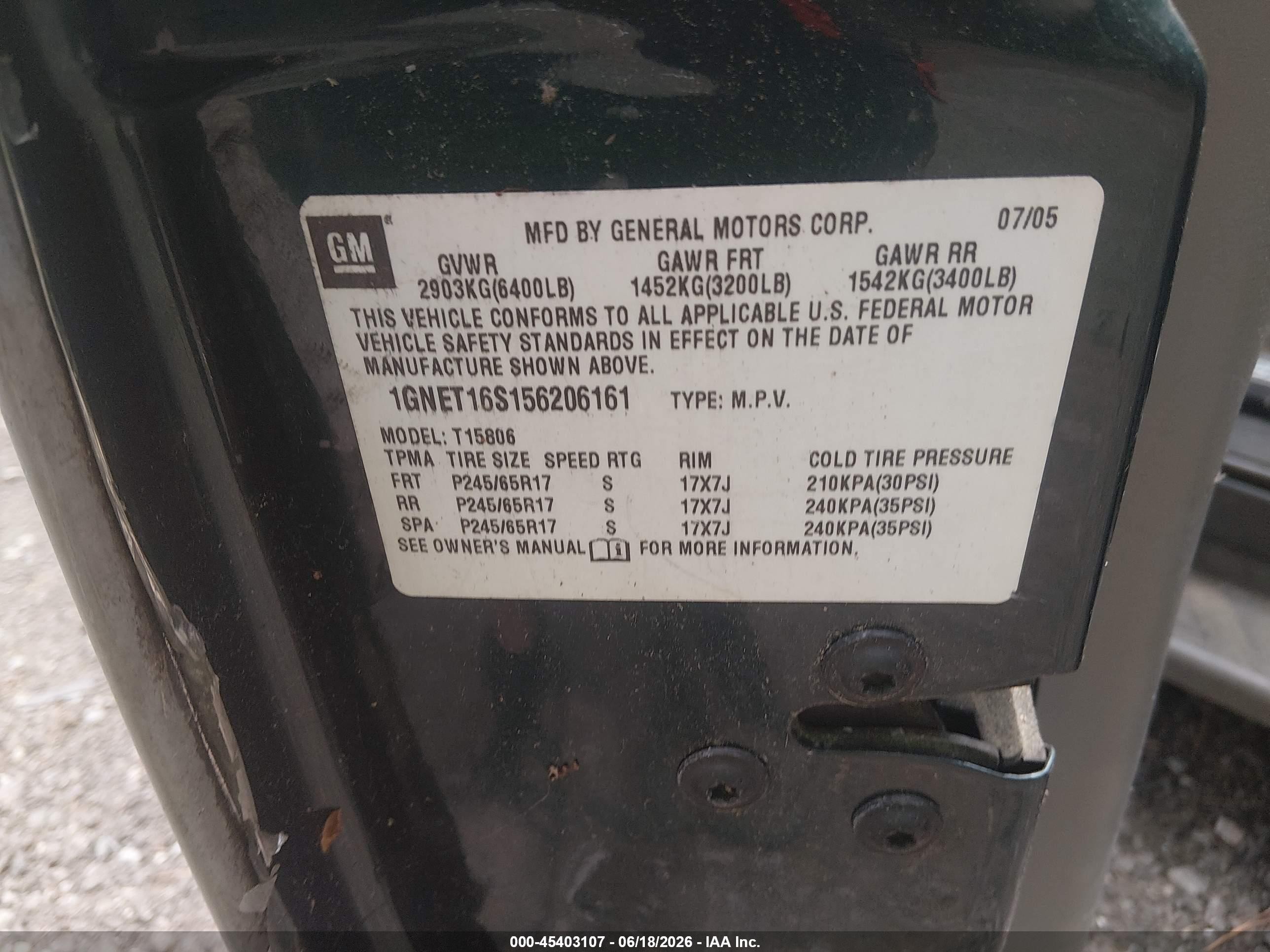 2005 Chevrolet Trailblazer Ext Ls Green vin: 1GNET16S156206161