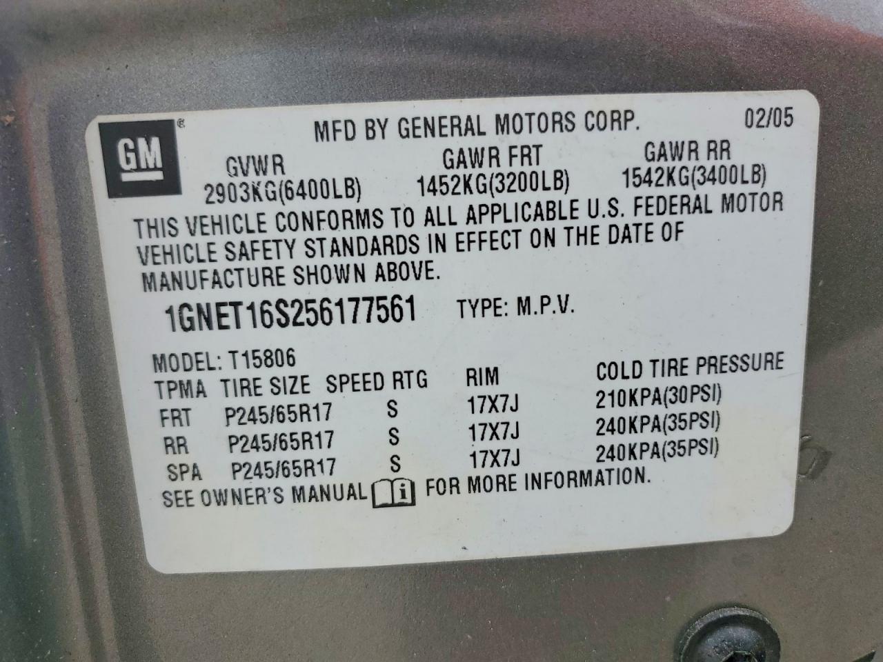 2005 Chevrolet Trailblazer Ext Ls Gray vin: 1GNET16S256177561