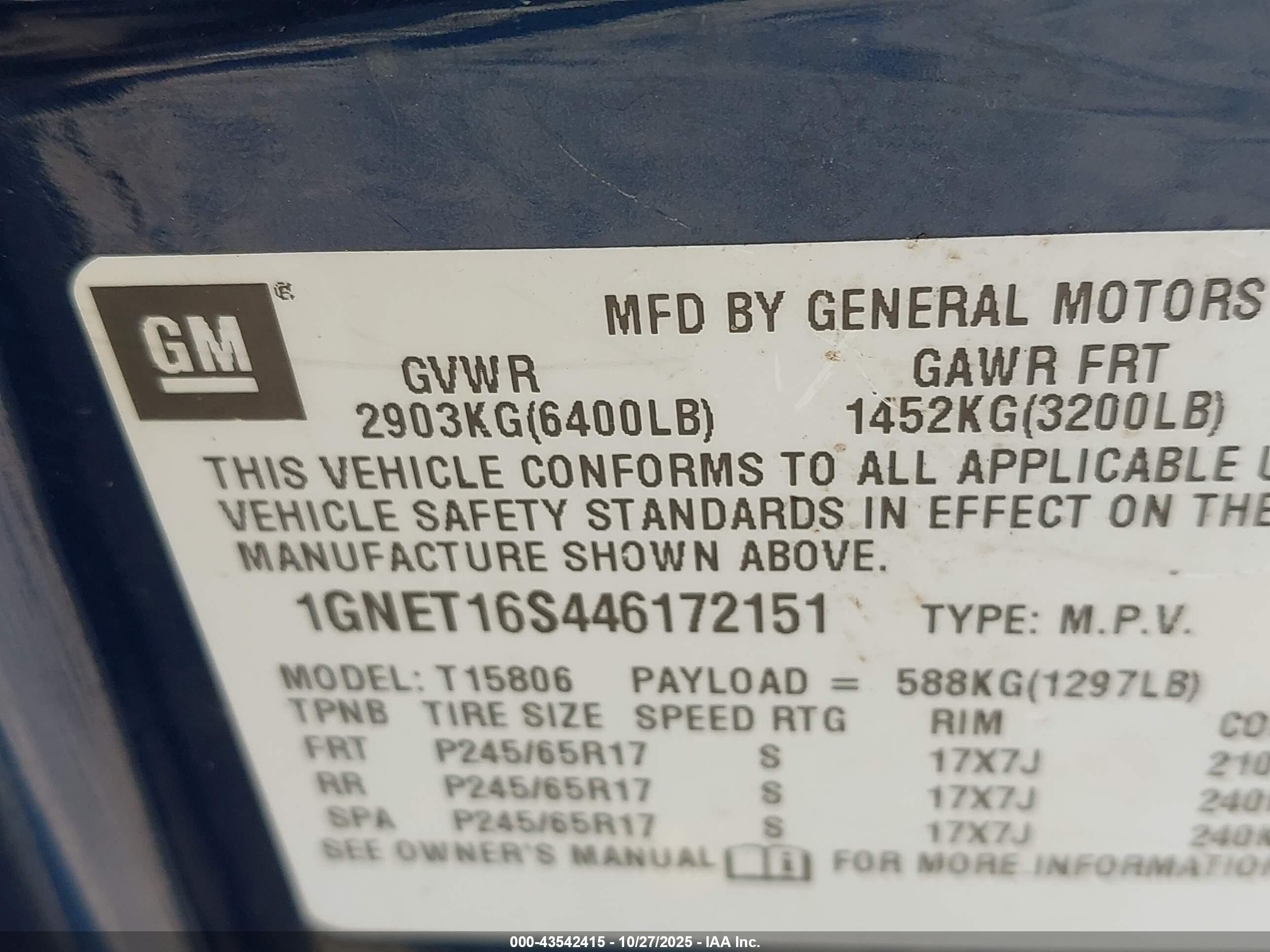 2004 Chevrolet Trailblazer Ext Lt Blue vin: 1GNET16S446172151