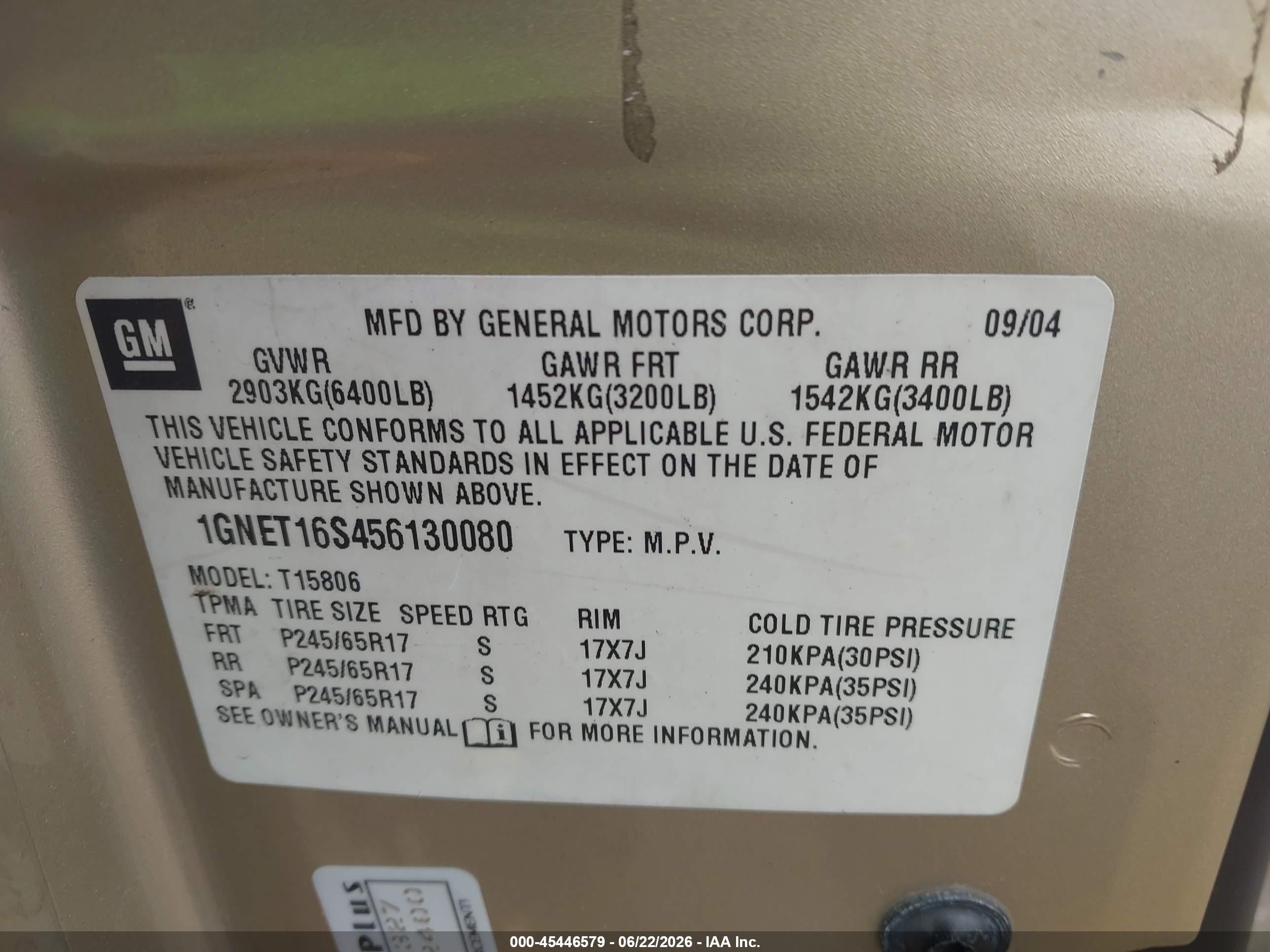 2005 Chevrolet Trailblazer Ext Ls Beige vin: 1GNET16S456130080