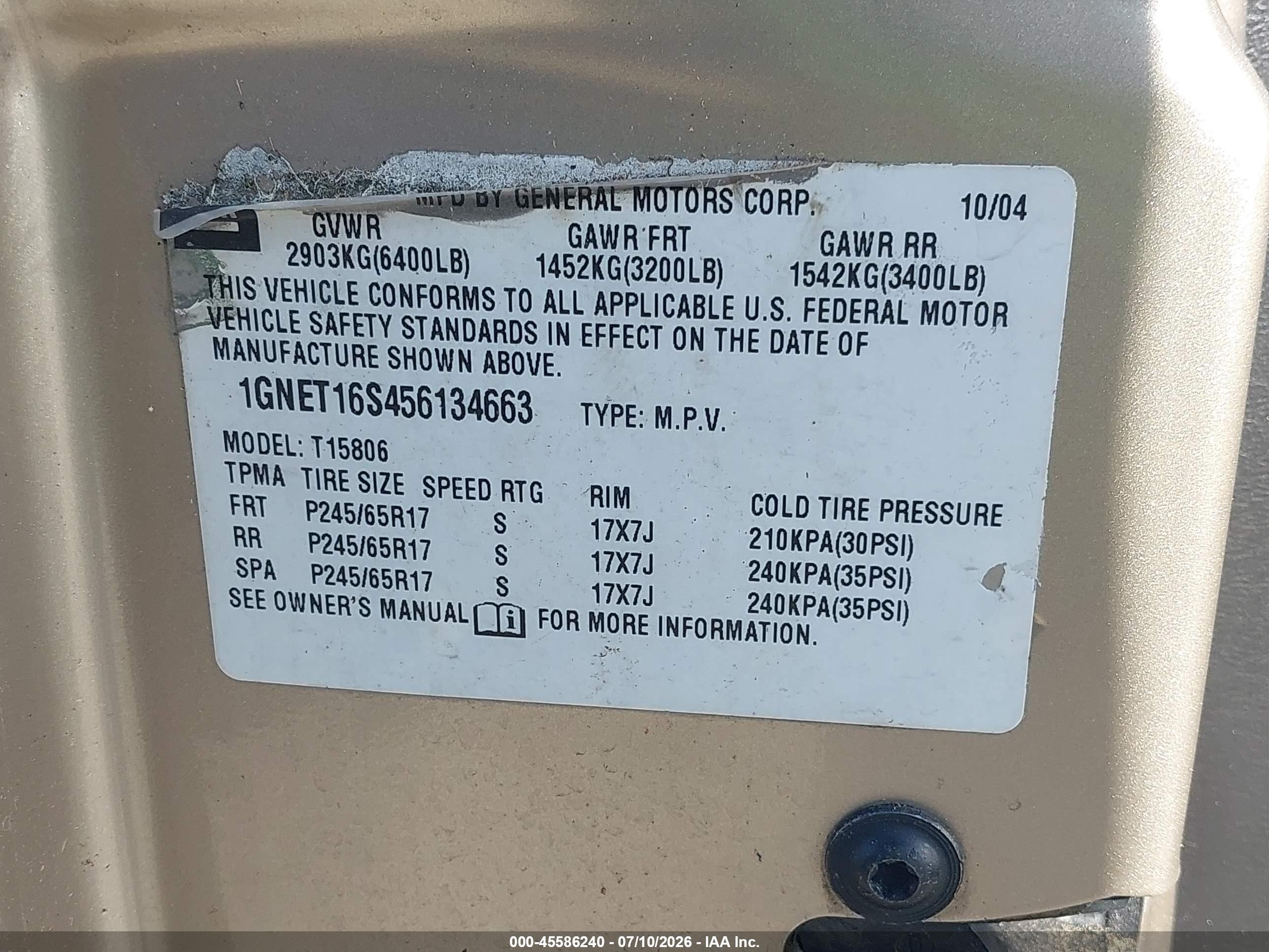 2005 Chevrolet Trailblazer Ext Lt Gold vin: 1GNET16S456134663