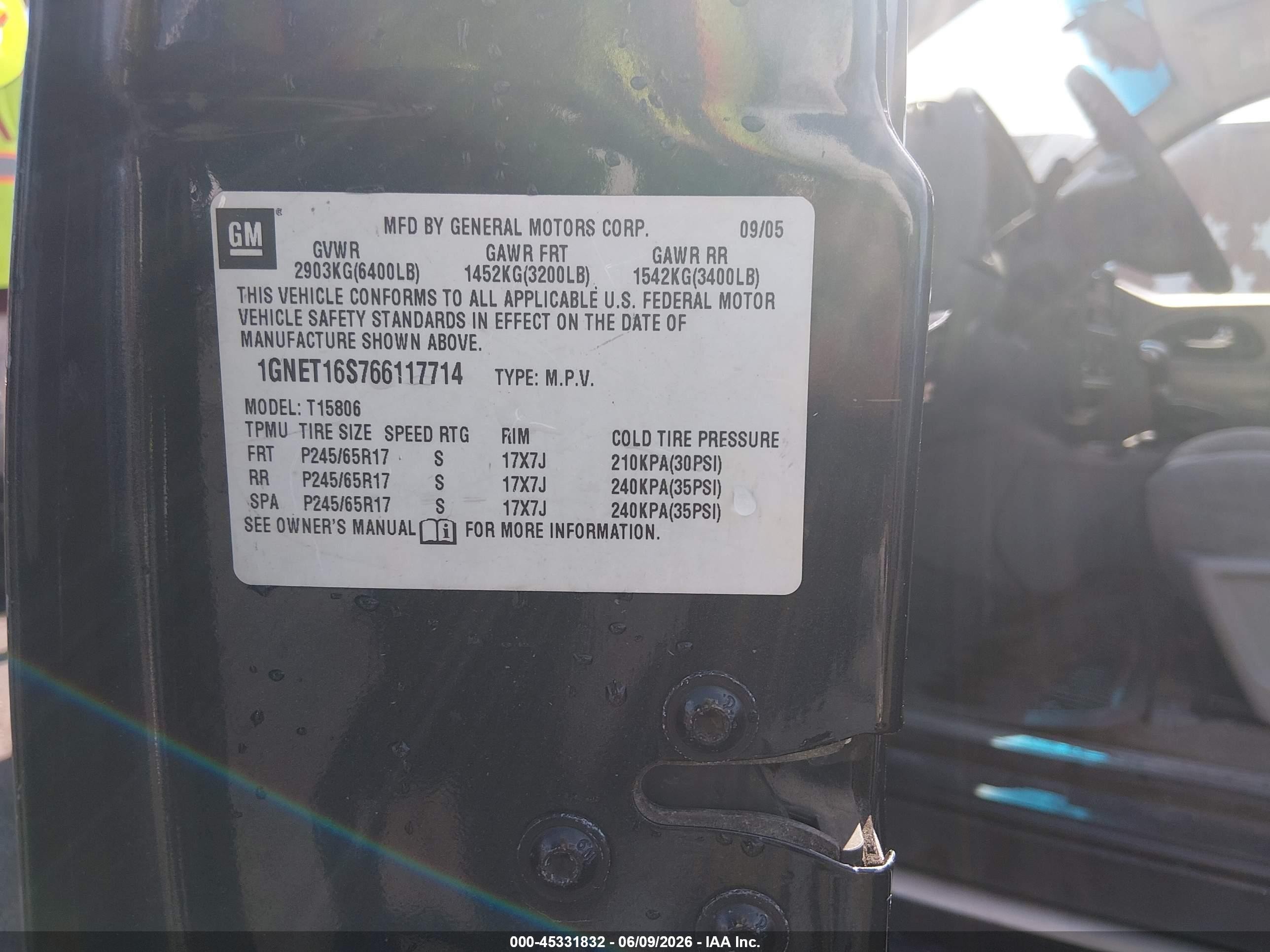 2006 Chevrolet Trailblazer Ext Ls Black vin: 1GNET16S766117714