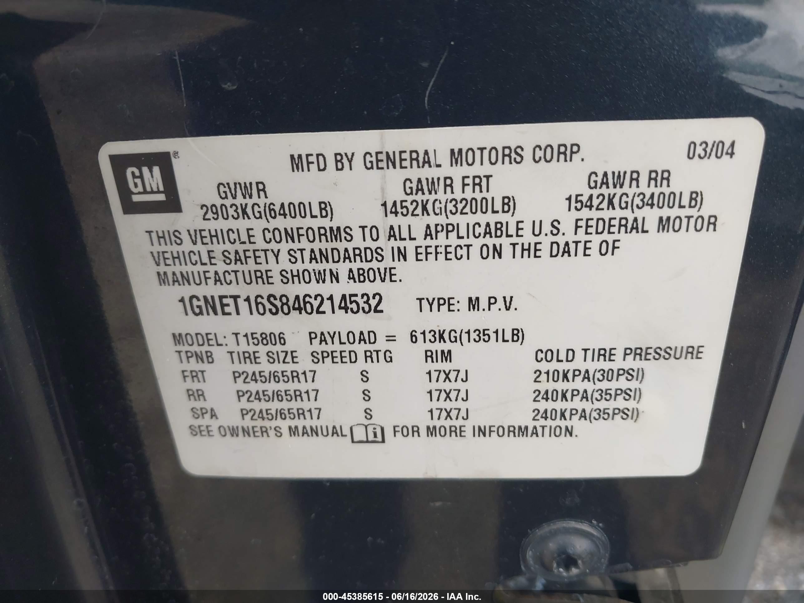 2004 Chevrolet Trailblazer Ext Lt Gray vin: 1GNET16S846214532