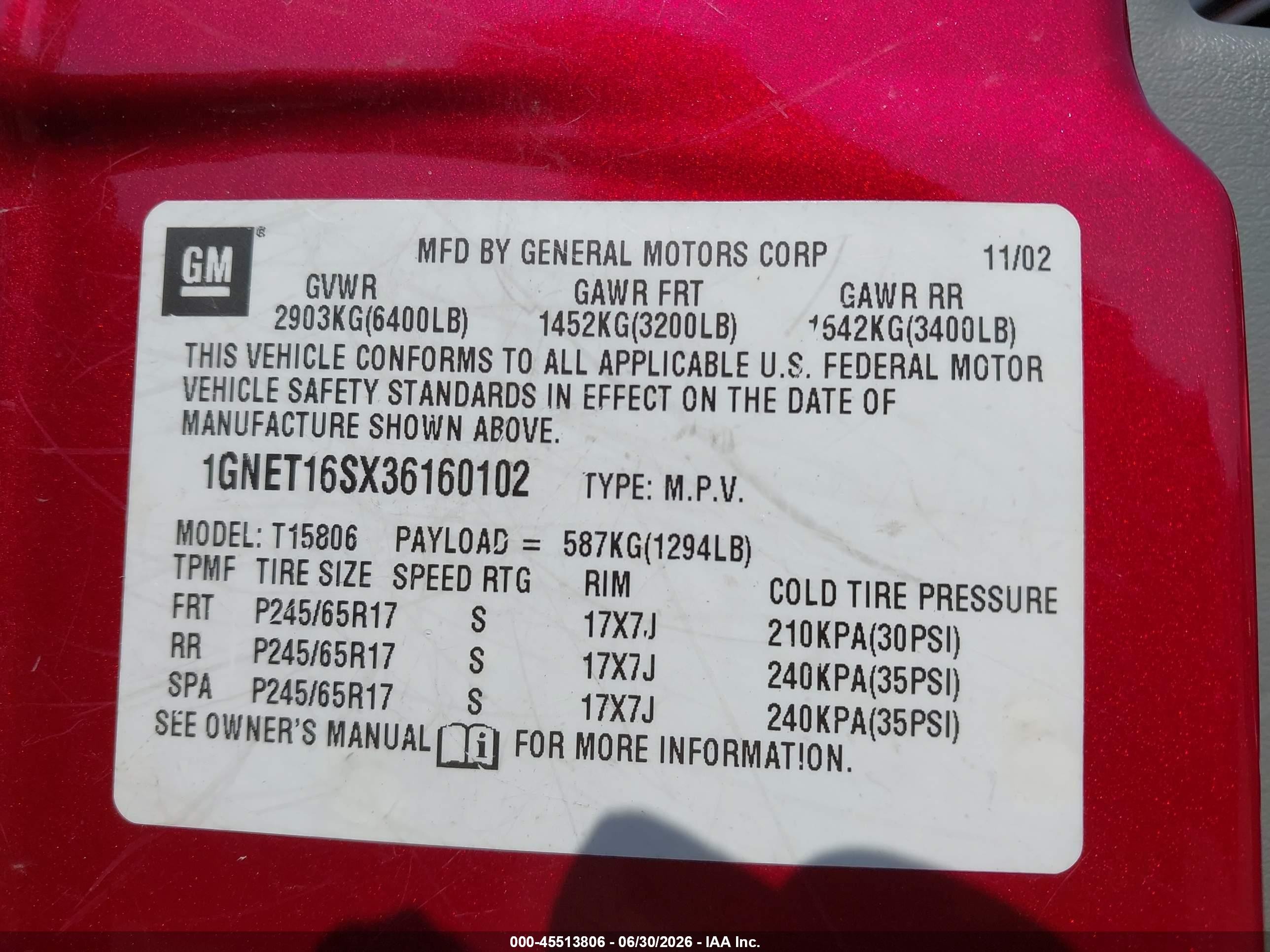 2003 Chevrolet Trailblazer Ext Lt Red vin: 1GNET16SX36160102