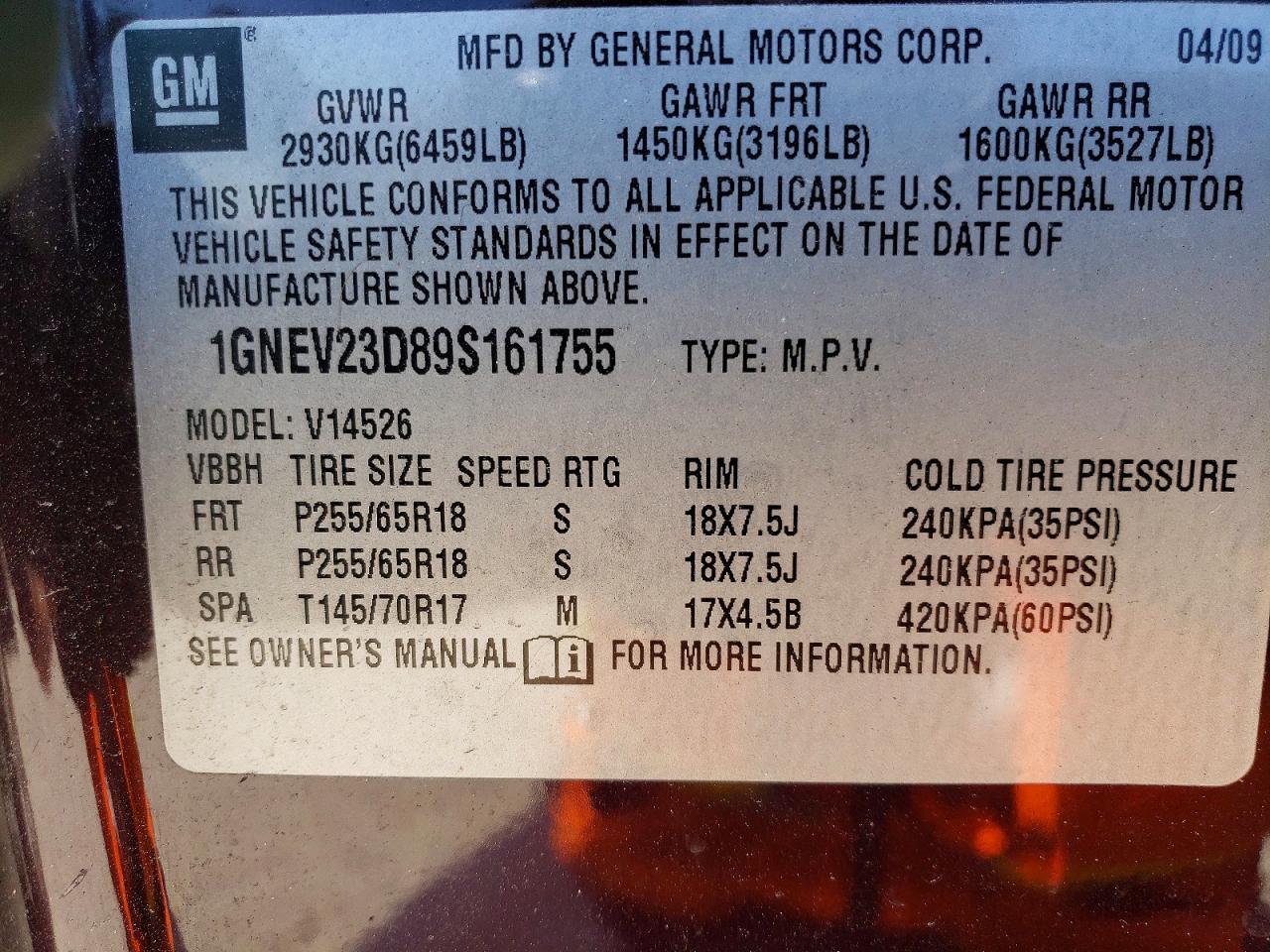 2009 Chevrolet Traverse Burgundy vin: 1GNEV23D89S161755