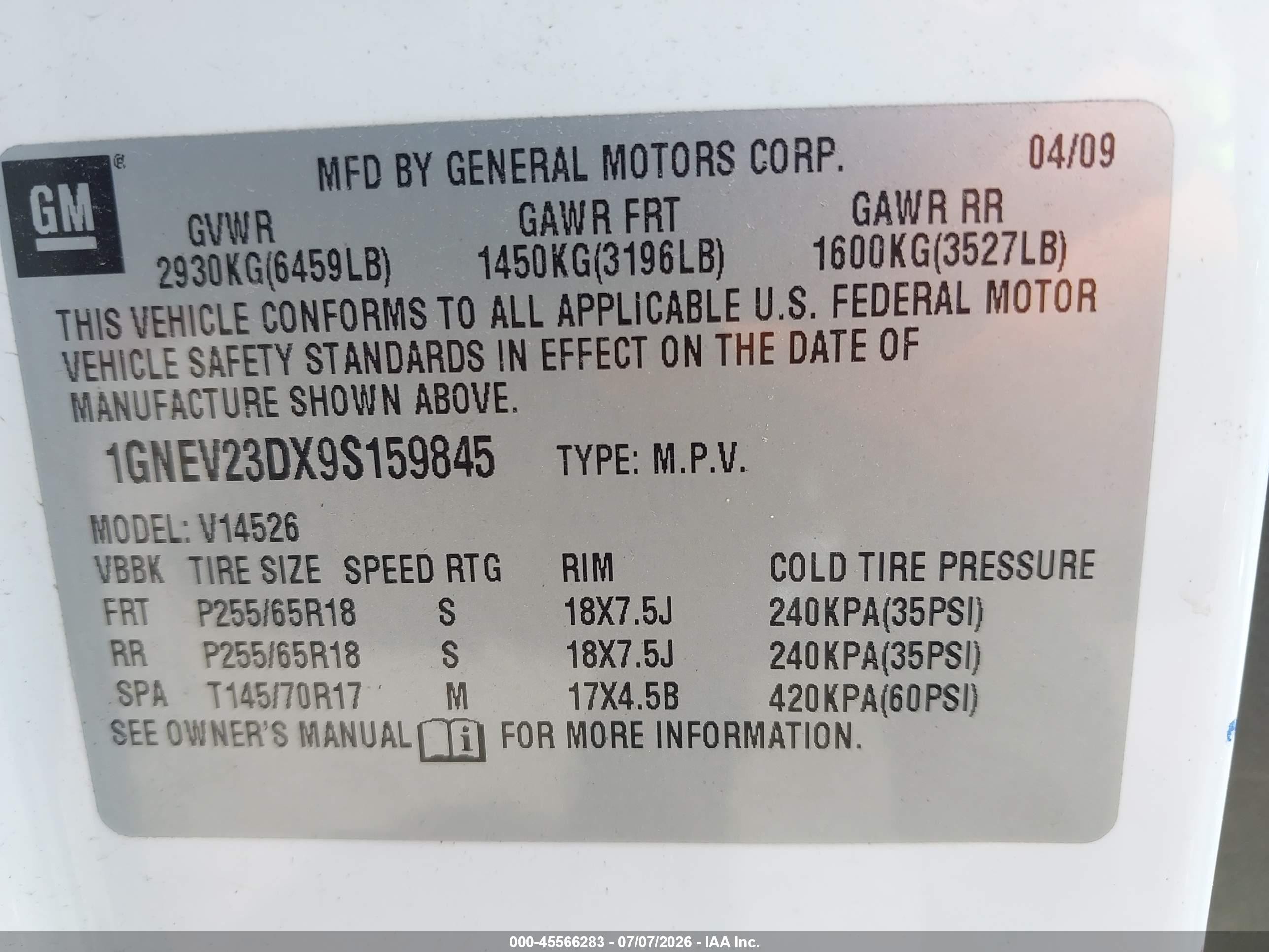 2009 Chevrolet Traverse Lt White vin: 1GNEV23DX9S159845