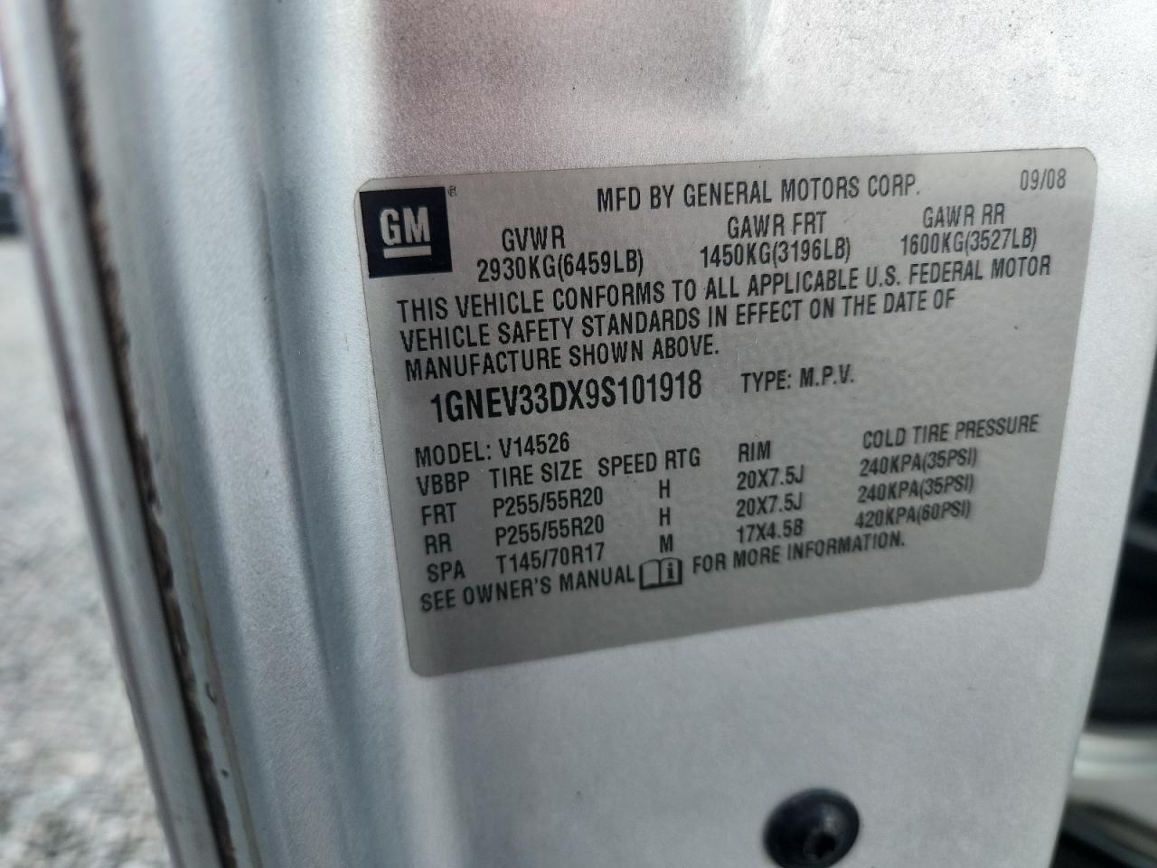 2009 Chevrolet Traverse Ltz Silver vin: 1GNEV33DX9S101918