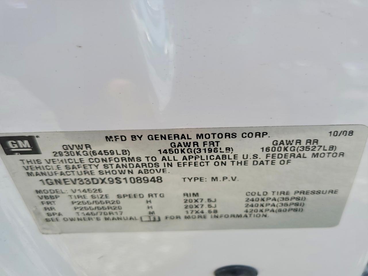 2009 Chevrolet Traverse Ltz White vin: 1GNEV33DX9S108948