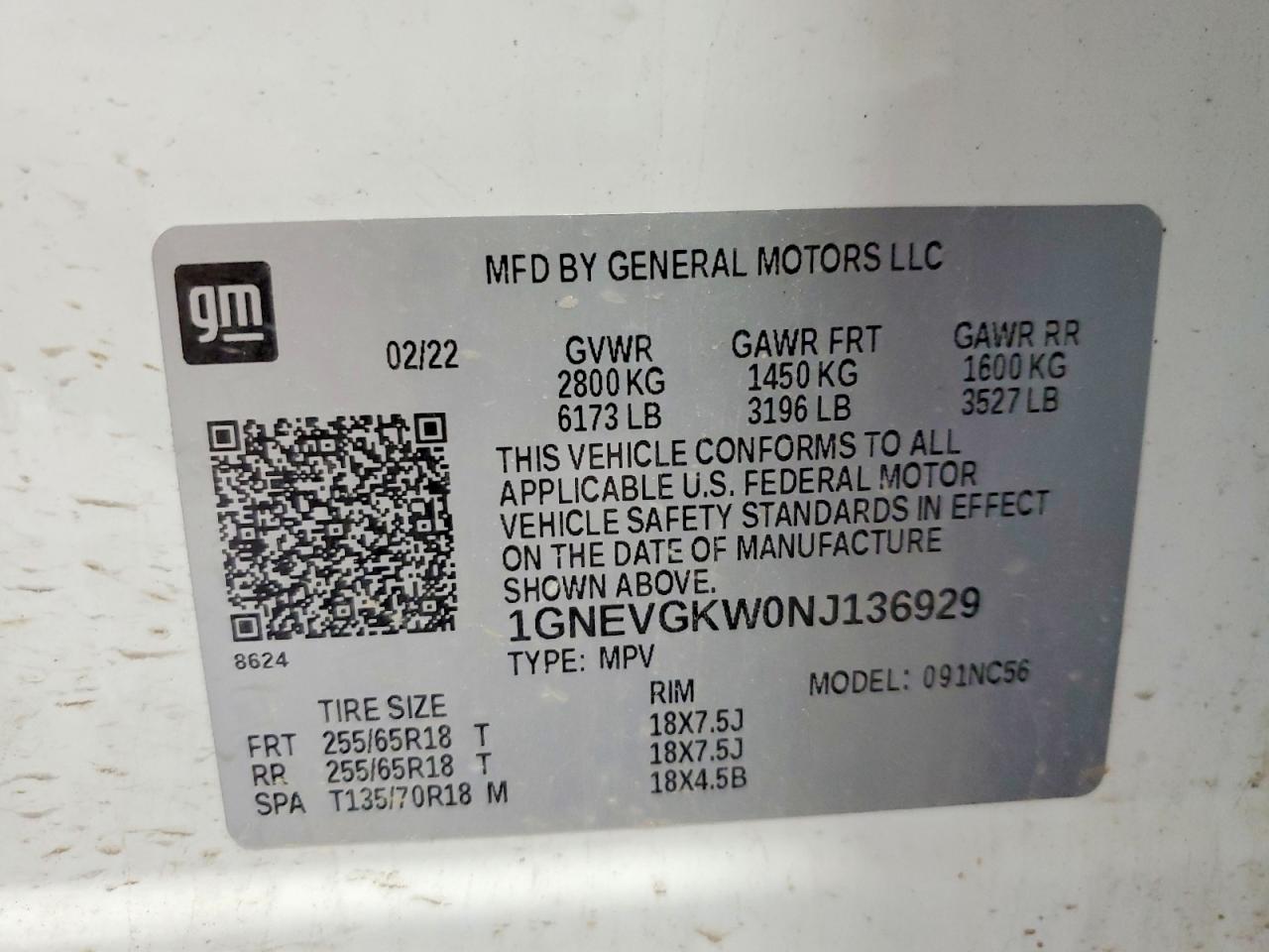 2022 Chevrolet Traverse Lt White vin: 1GNEVGKW0NJ136929