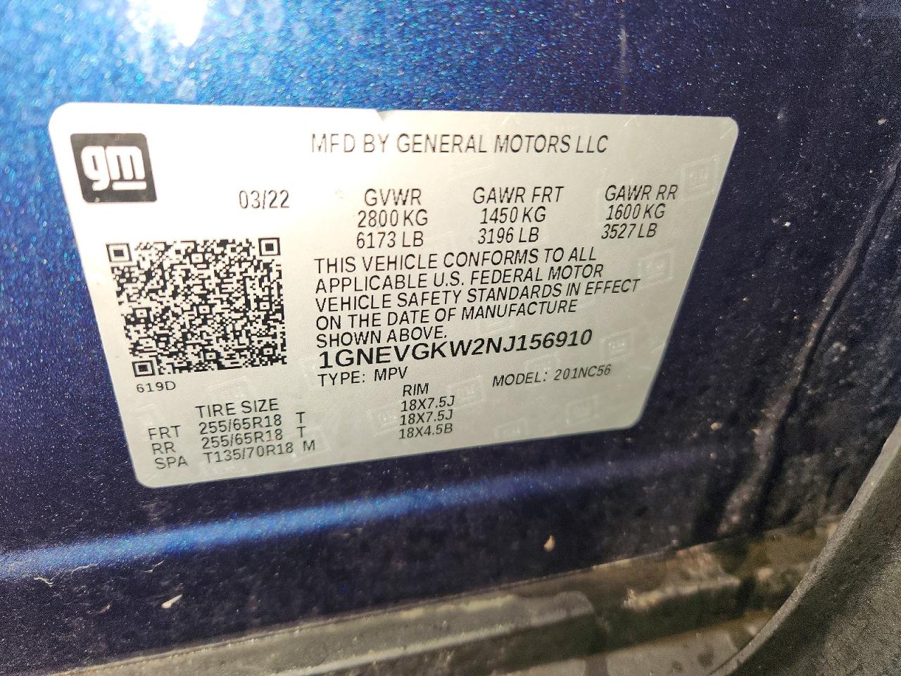 2022 Chevrolet Traverse Lt Blue vin: 1GNEVGKW2NJ156910
