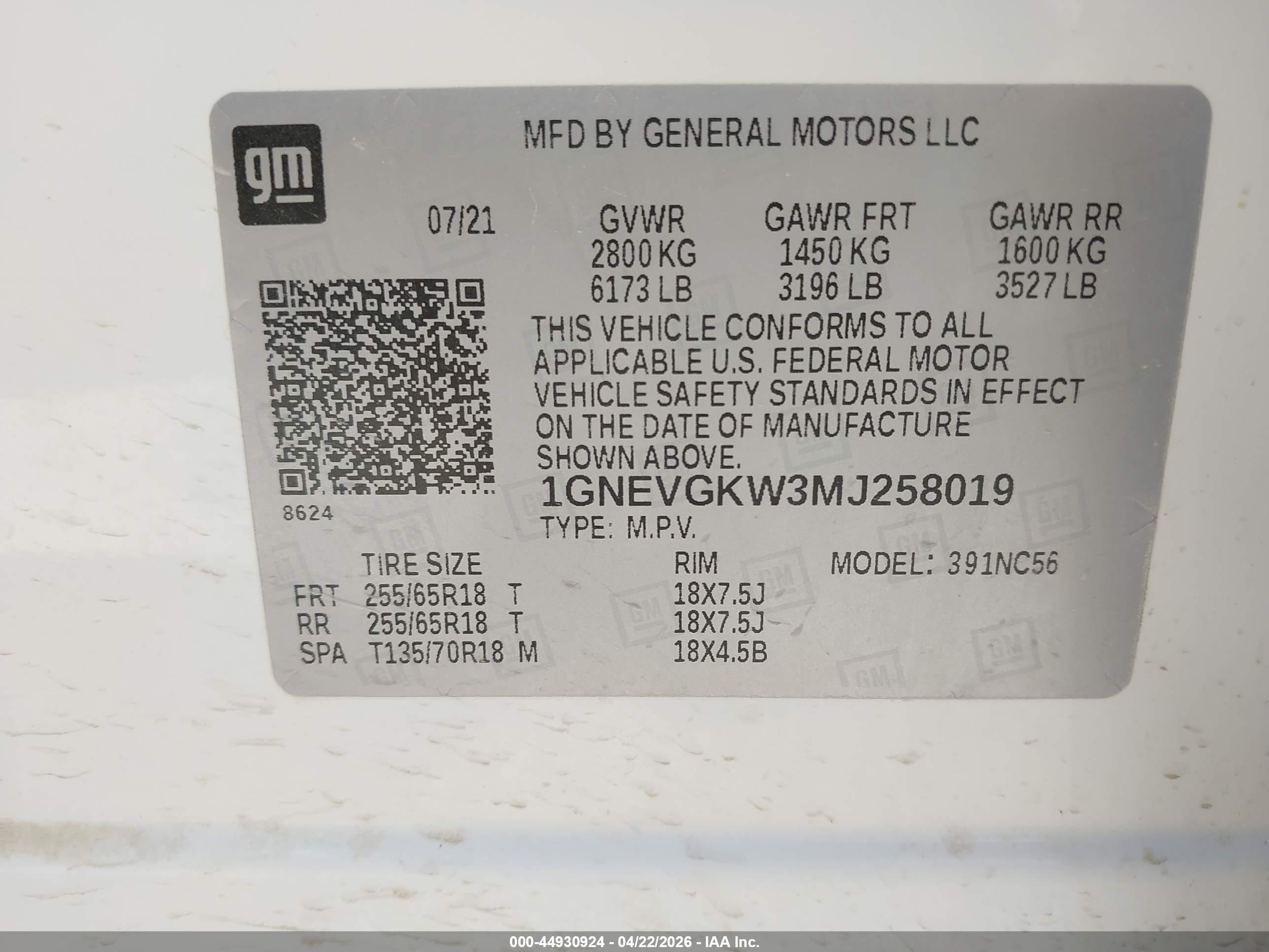 2021 Chevrolet Traverse Awd Lt Cloth White vin: 1GNEVGKW3MJ258019