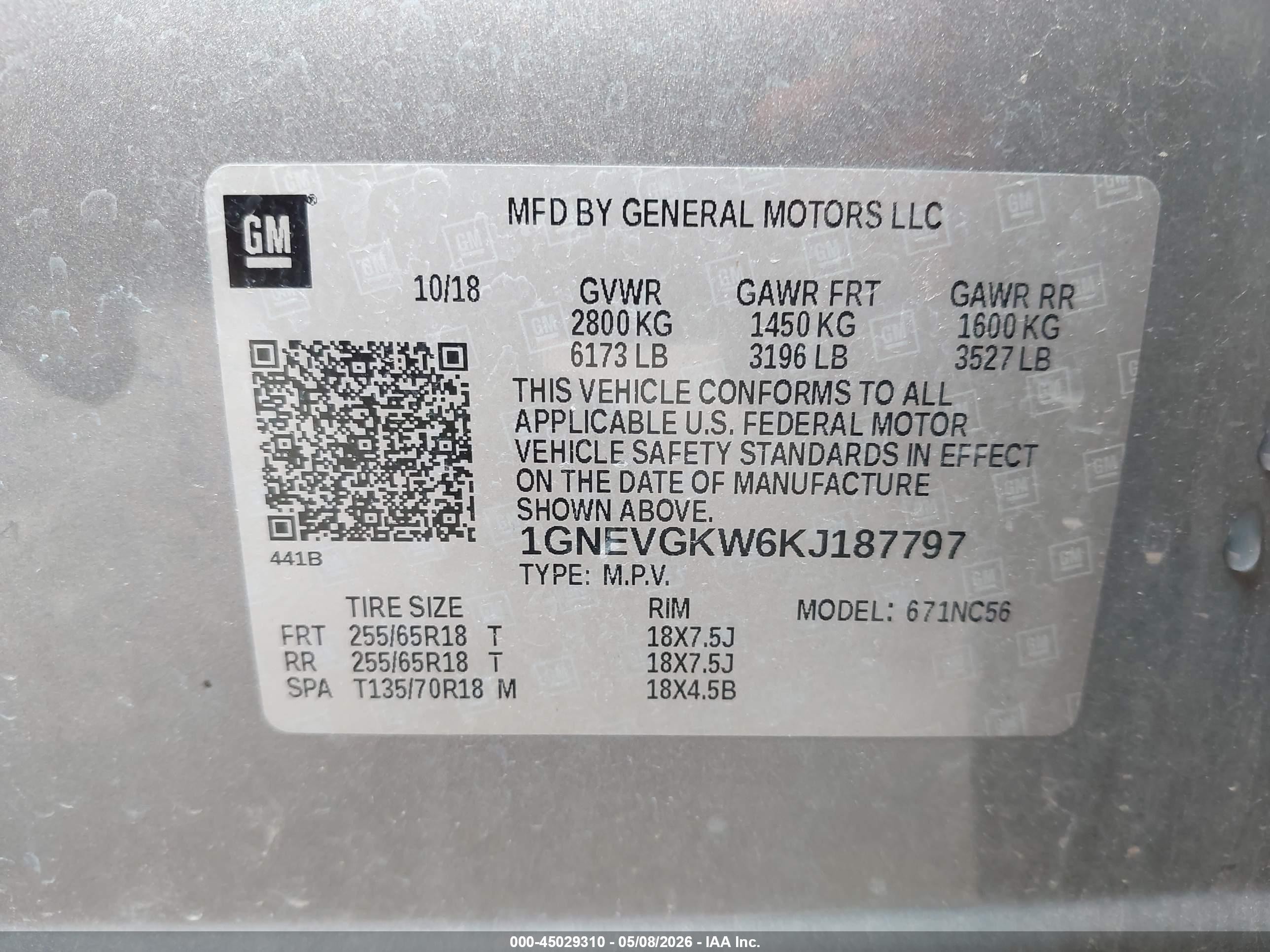 2019 Chevrolet Traverse 1lt Gray vin: 1GNEVGKW6KJ187797