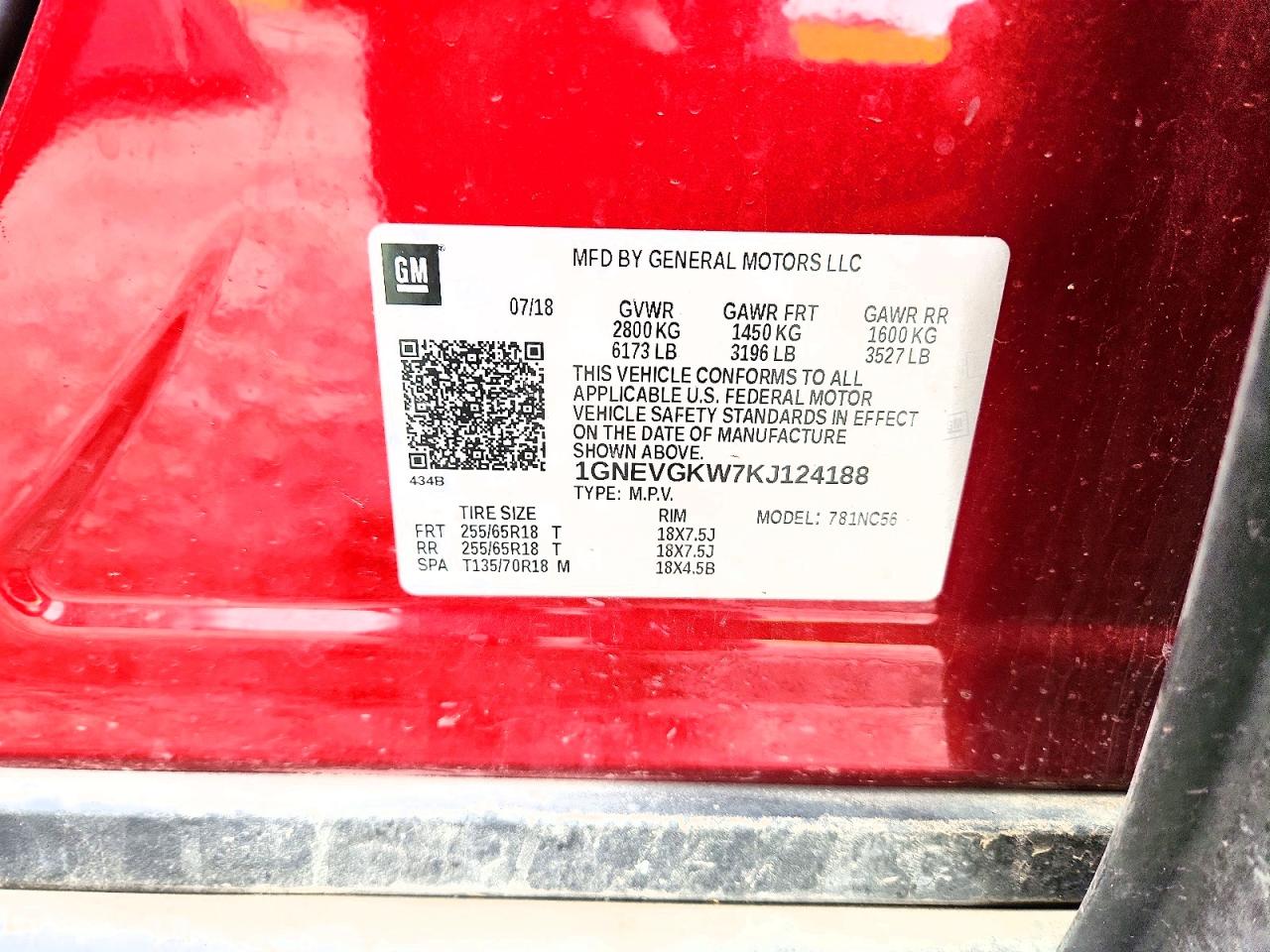 2019 Chevrolet Traverse Lt Red vin: 1GNEVGKW7KJ124188