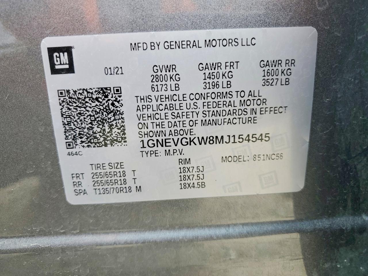 2021 Chevrolet Traverse Lt Gray vin: 1GNEVGKW8MJ154545