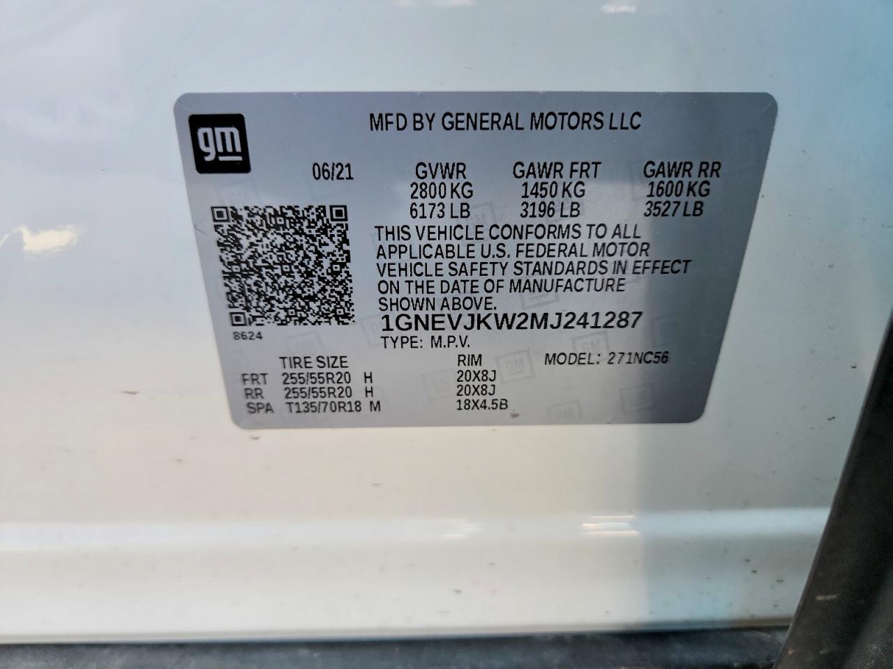 2021 Chevrolet Traverse Rs White vin: 1GNEVJKW2MJ241287