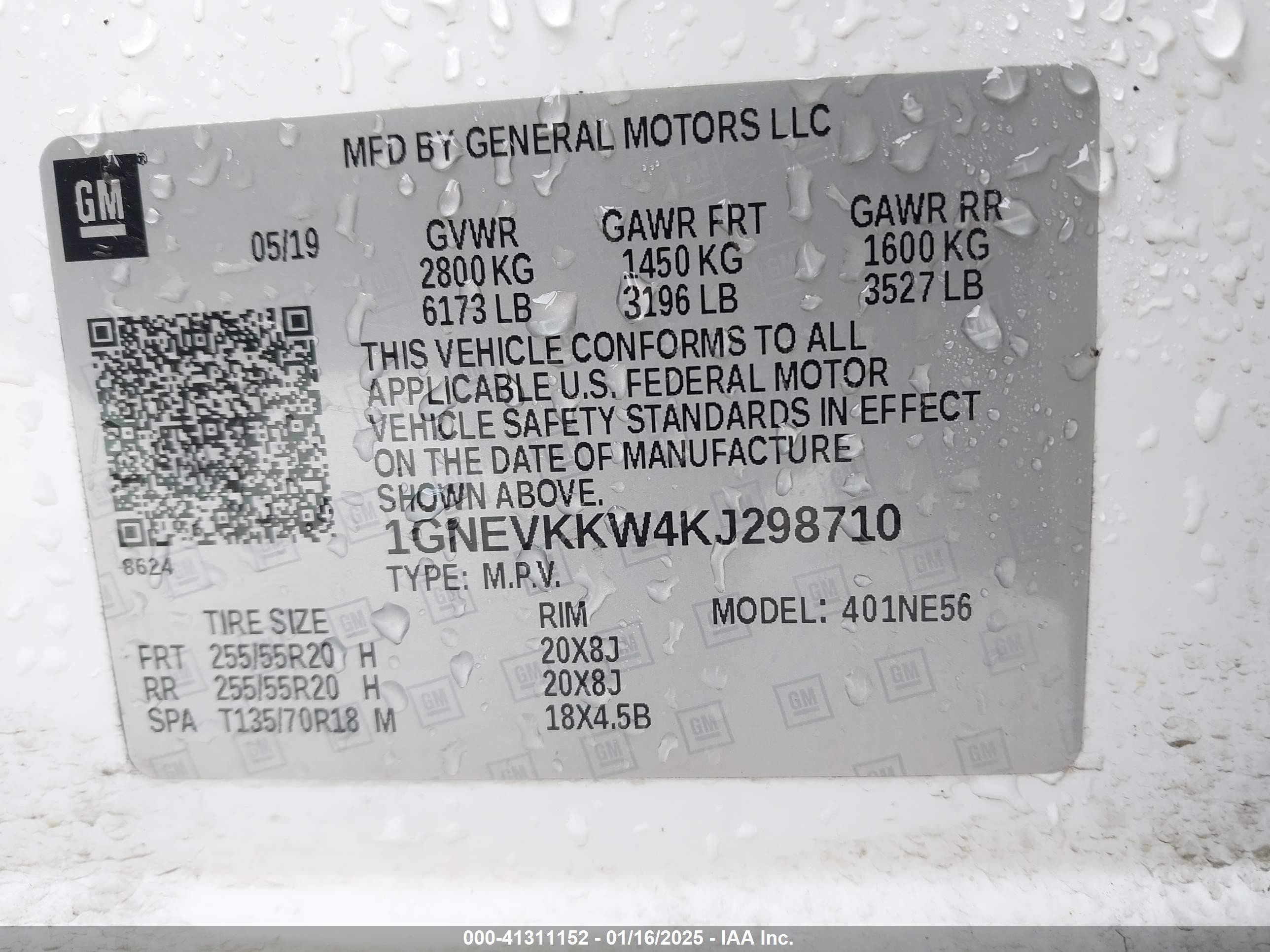 2019 Chevrolet Traverse   White vin: 1GNEVKKW4KJ298710
