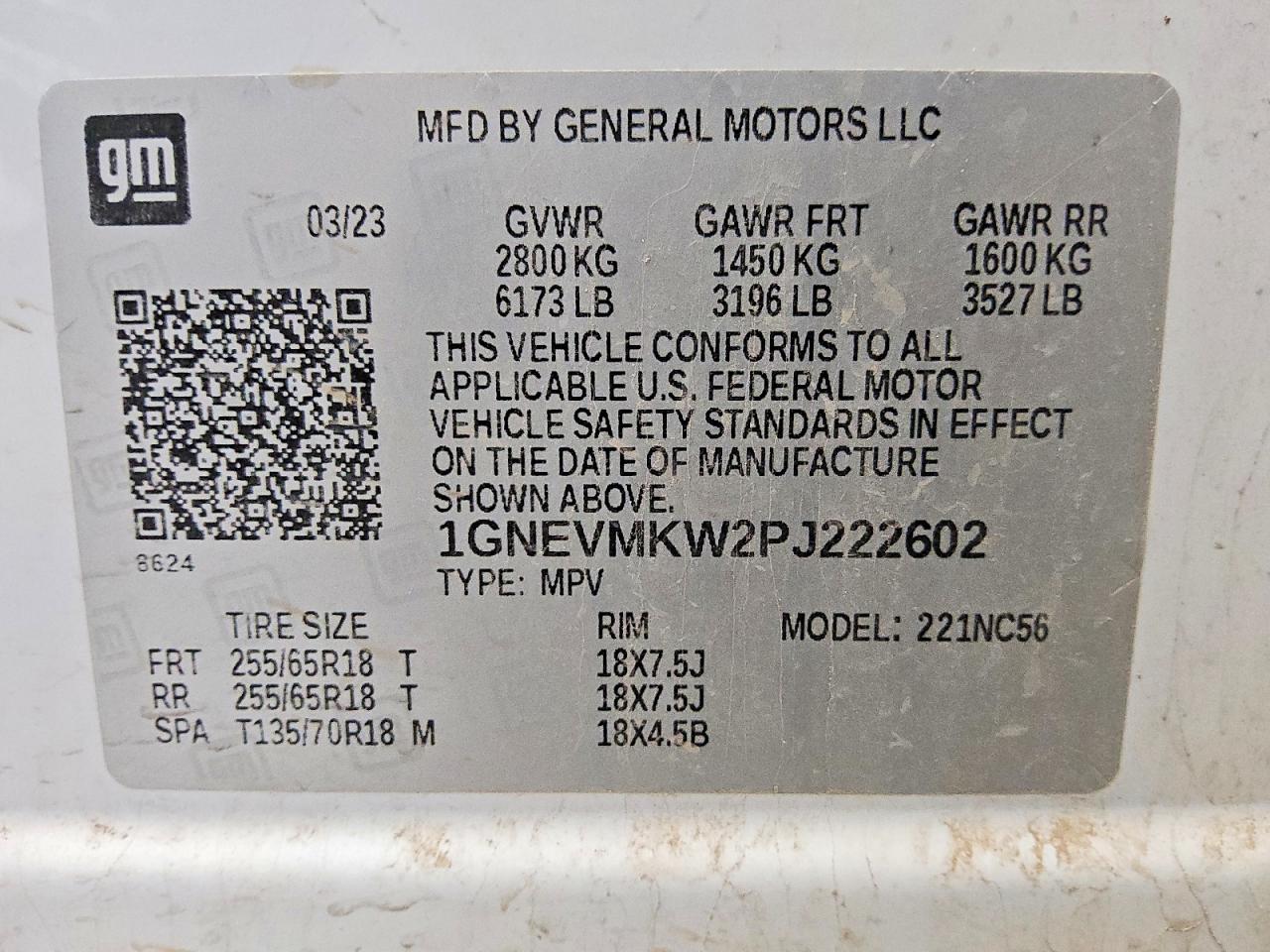 2023 Chevrolet Traverse Lt White vin: 1GNEVMKW2PJ222602