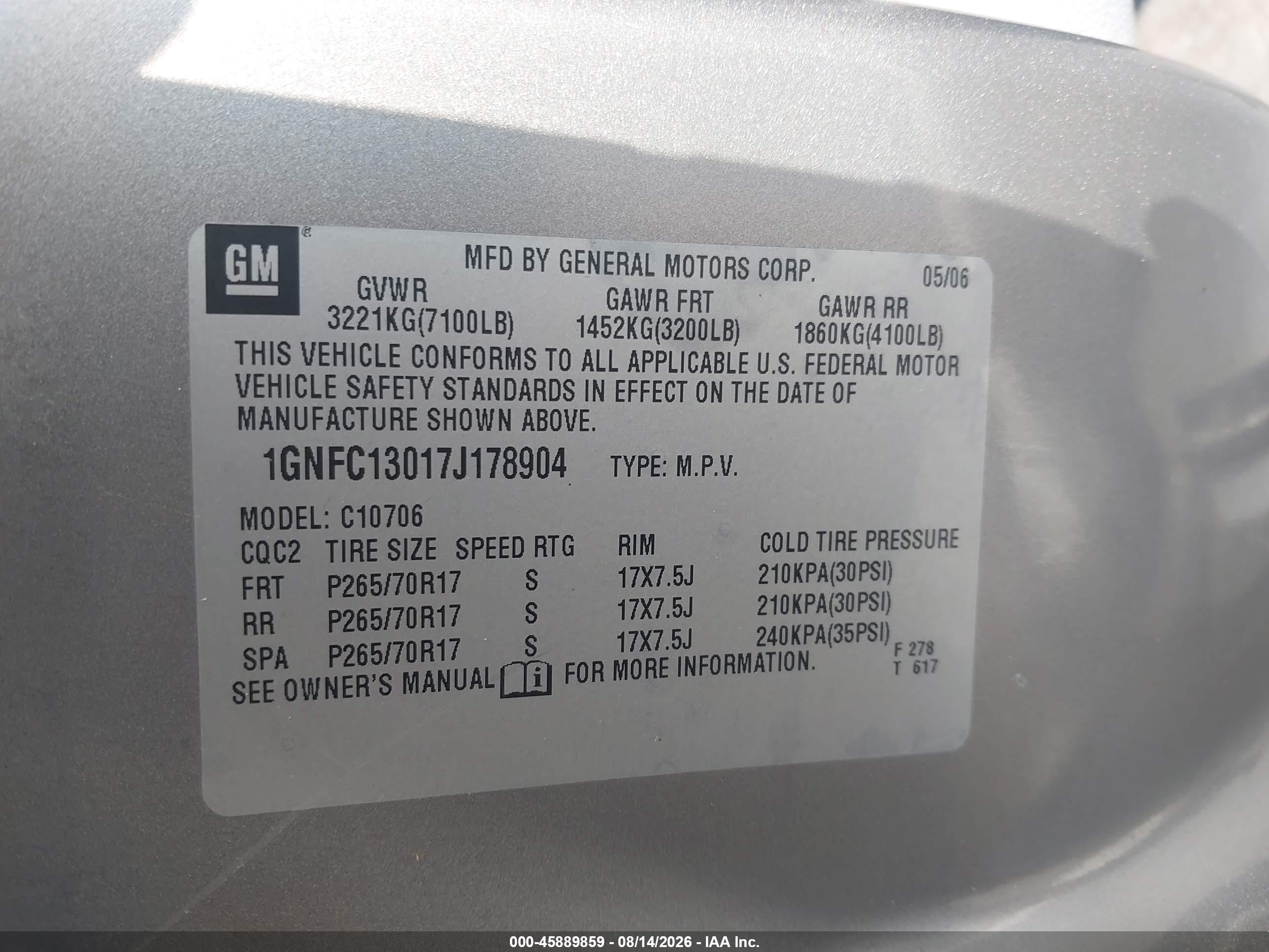 2007 Chevrolet Tahoe Lt Gray vin: 1GNFC13017J178904