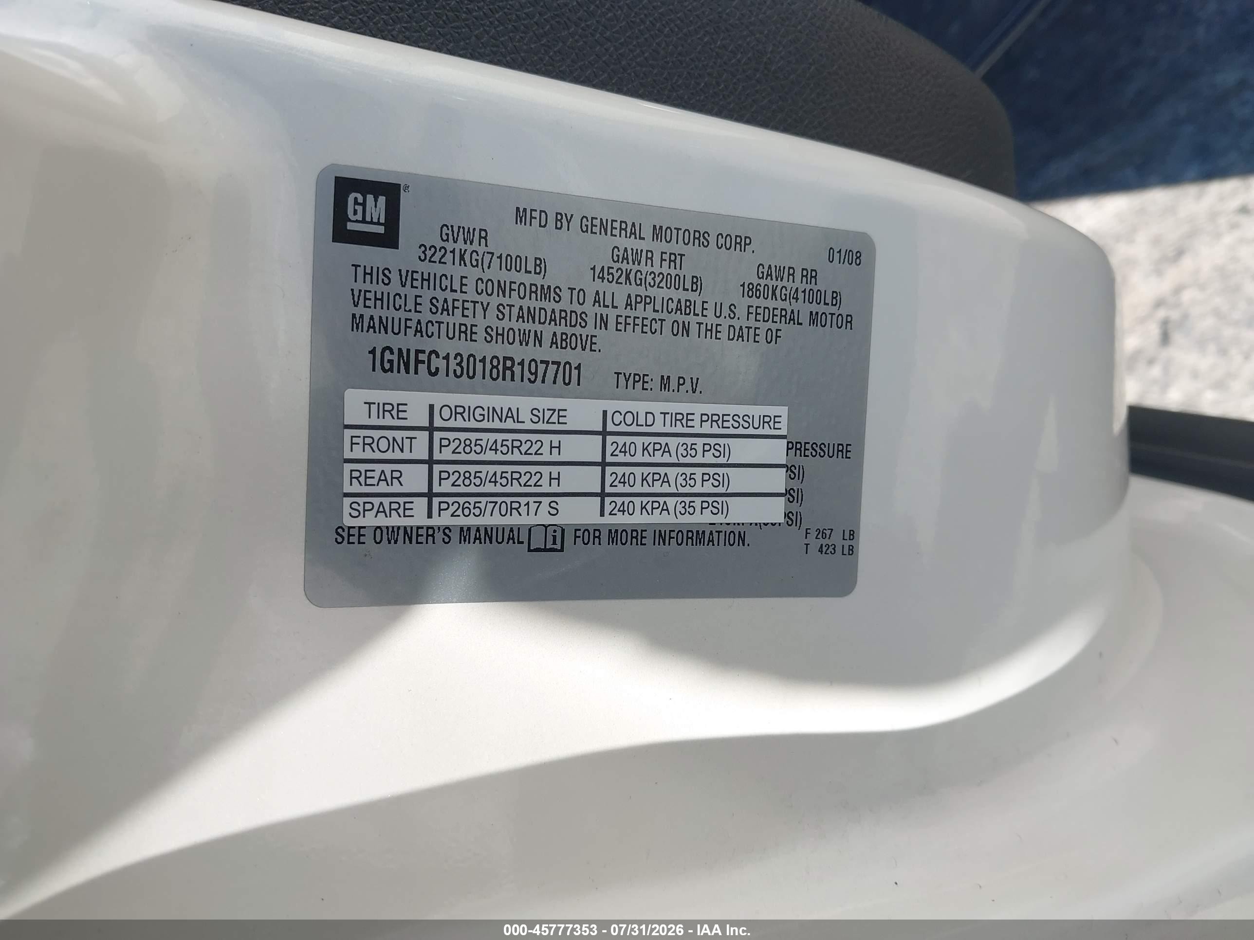 2008 Chevrolet Tahoe Ltz Бежевый vin: 1GNFC13018R197701