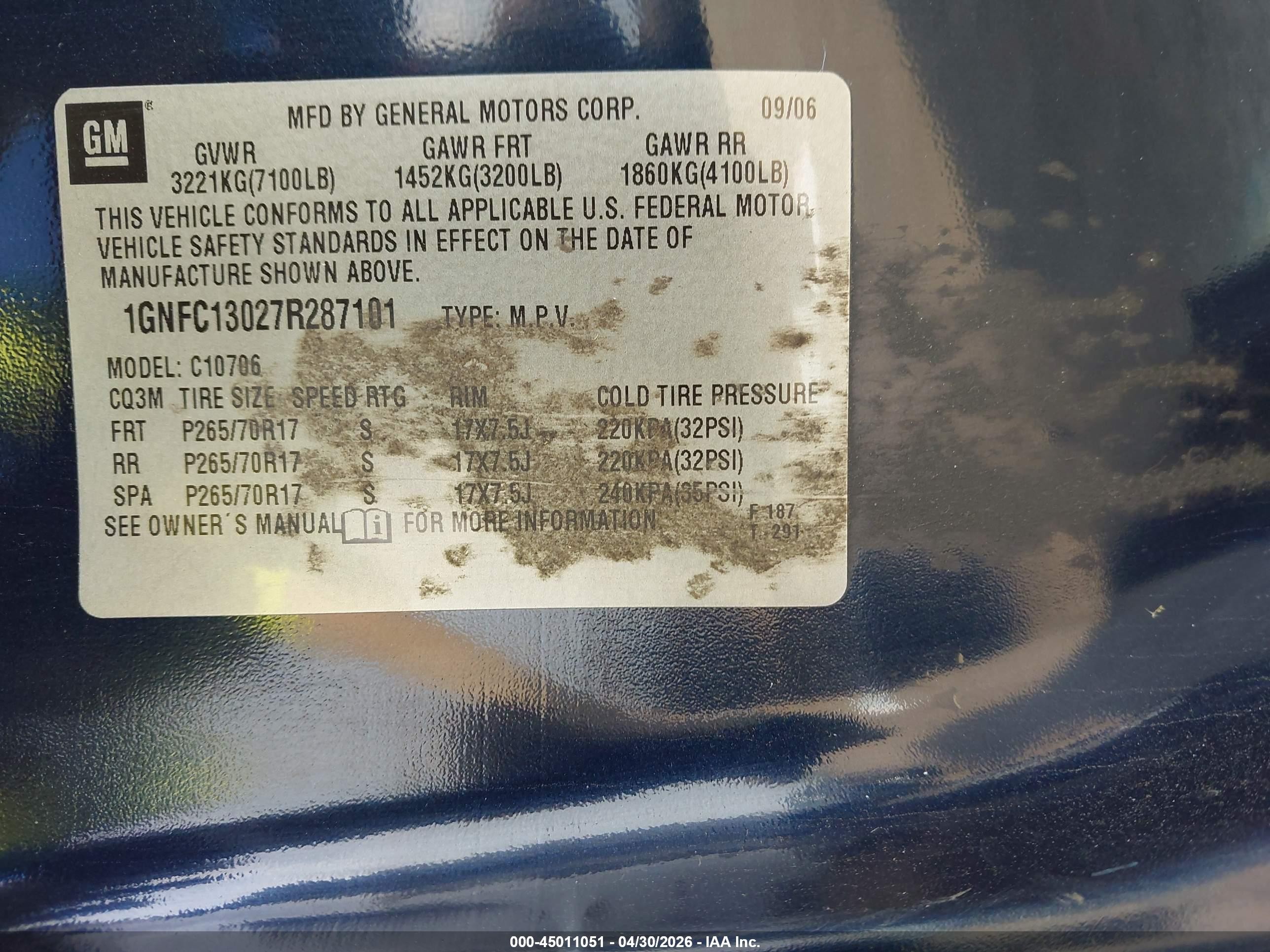 2007 Chevrolet Tahoe Ls Dark Blue vin: 1GNFC13027R287101