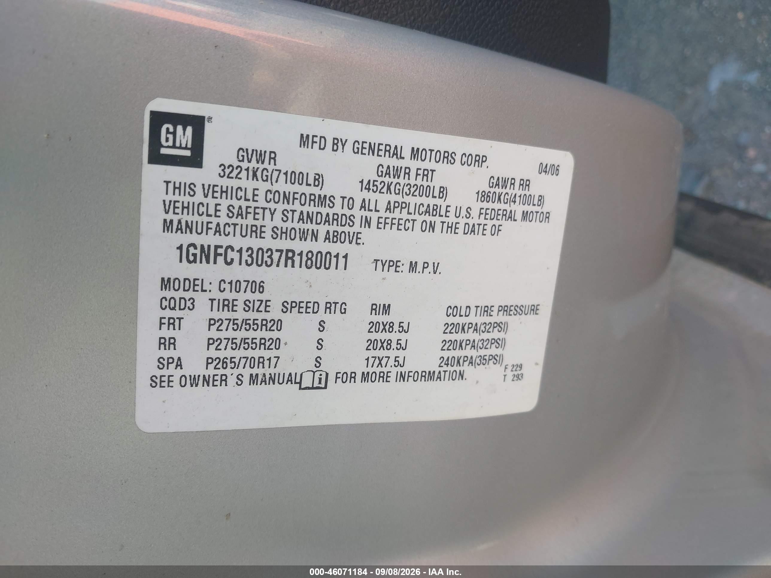 2007 Chevrolet Tahoe Ltz Silver vin: 1GNFC13037R180011