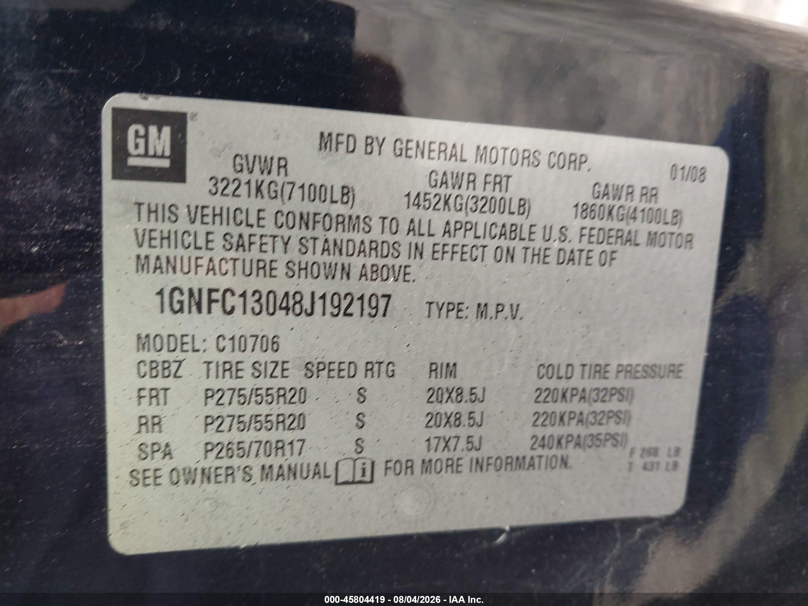2008 Chevrolet Tahoe Ltz Черный vin: 1GNFC13048J192197