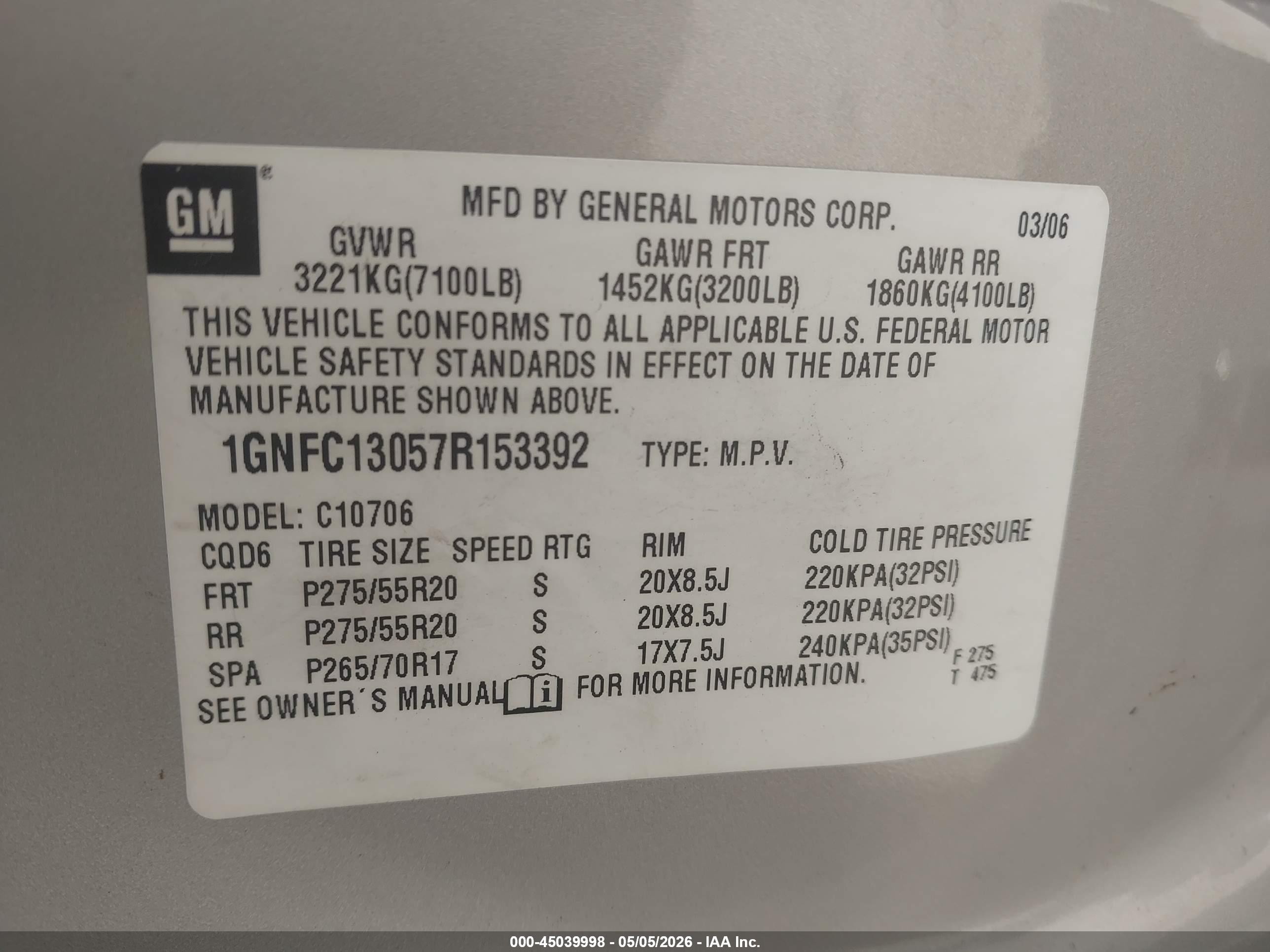 2007 Chevrolet Tahoe Lt Tan vin: 1GNFC13057R153392