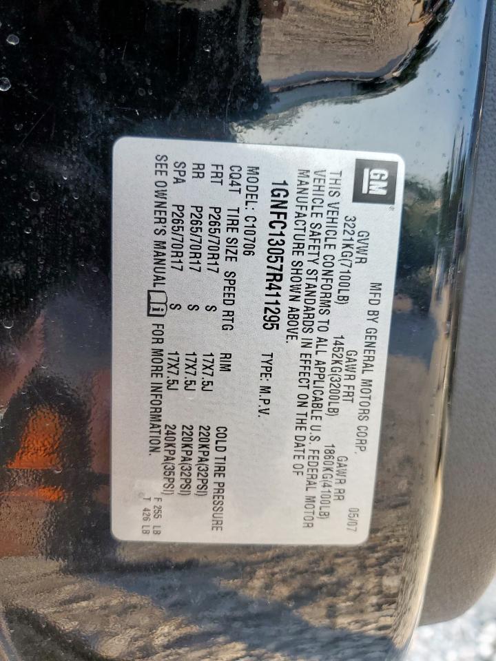 2007 Chevrolet Tahoe C1500 Black vin: 1GNFC13057R411295