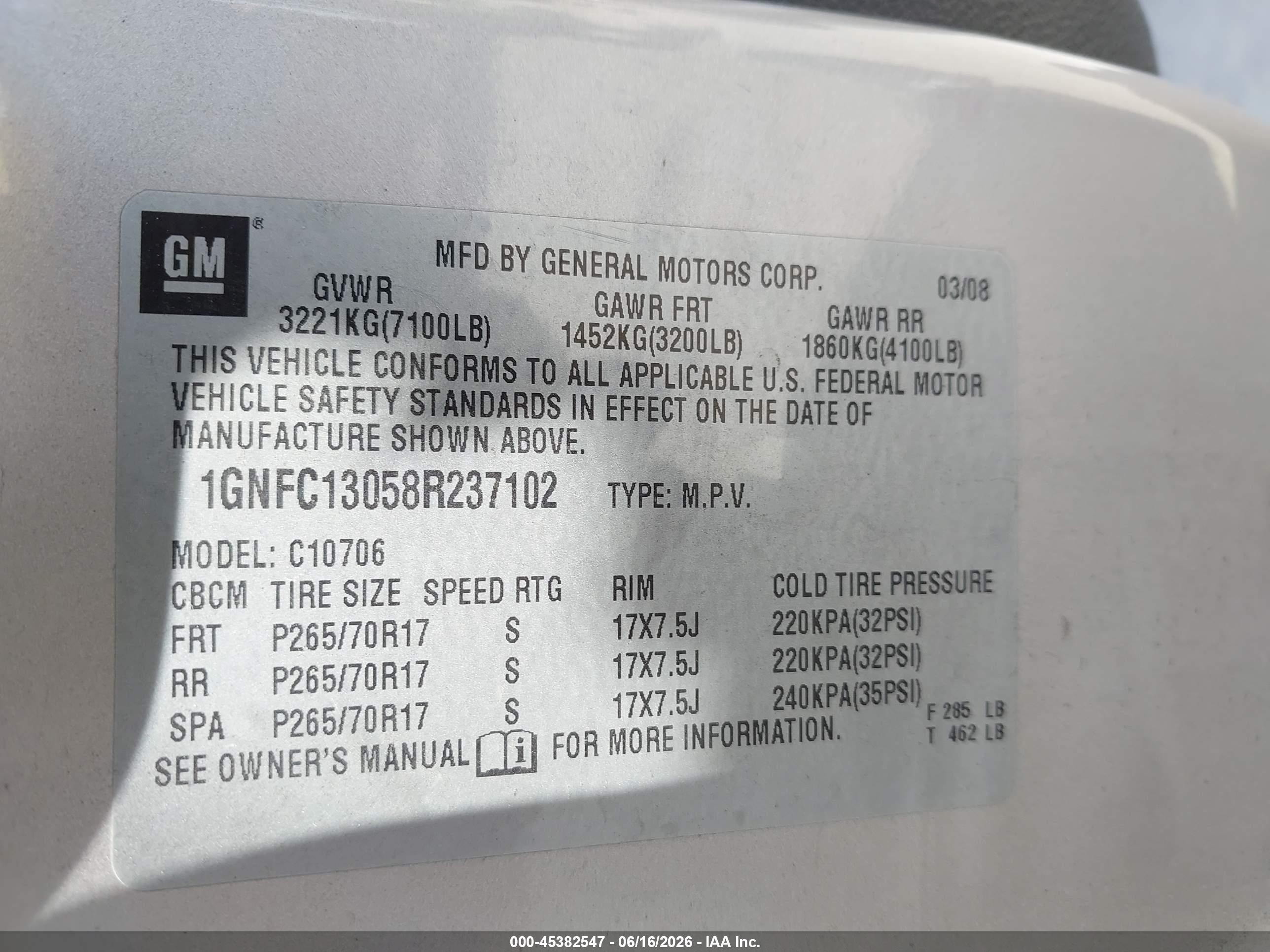 2008 Chevrolet Tahoe Lt Gold vin: 1GNFC13058R237102