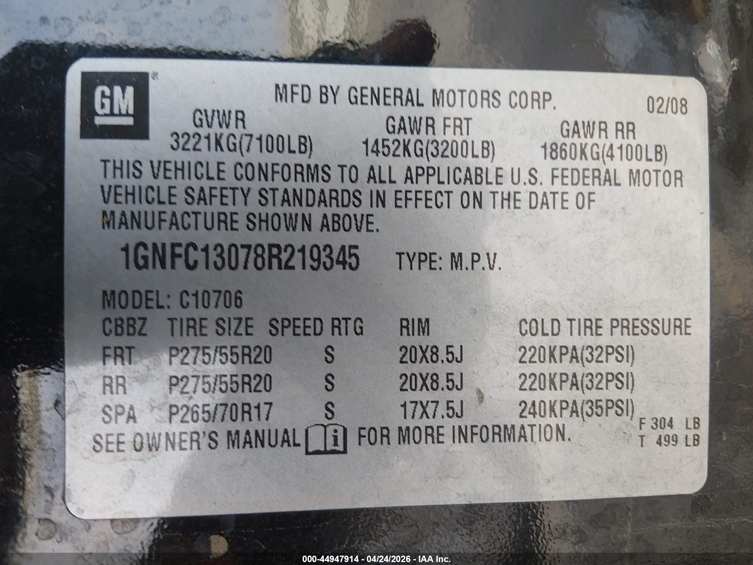 2008 Chevrolet Tahoe Ltz Черный vin: 1GNFC13078R219345