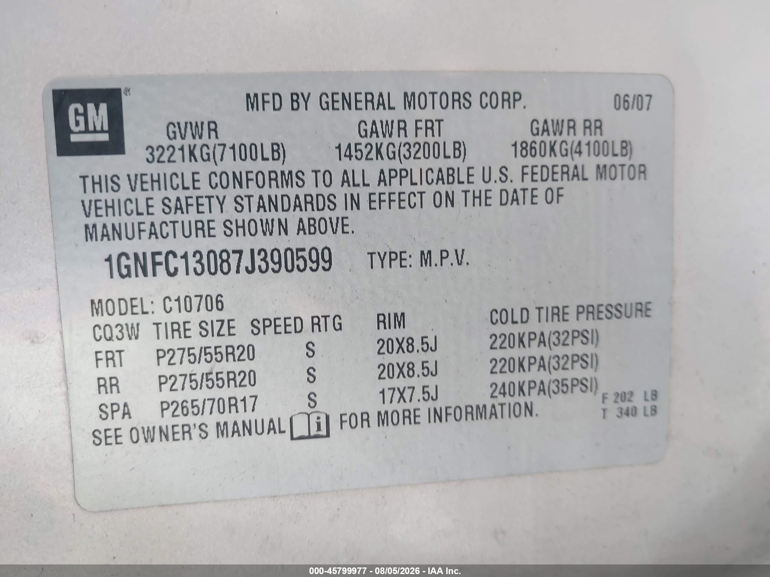 2007 Chevrolet Tahoe Lt Silver vin: 1GNFC13087J390599