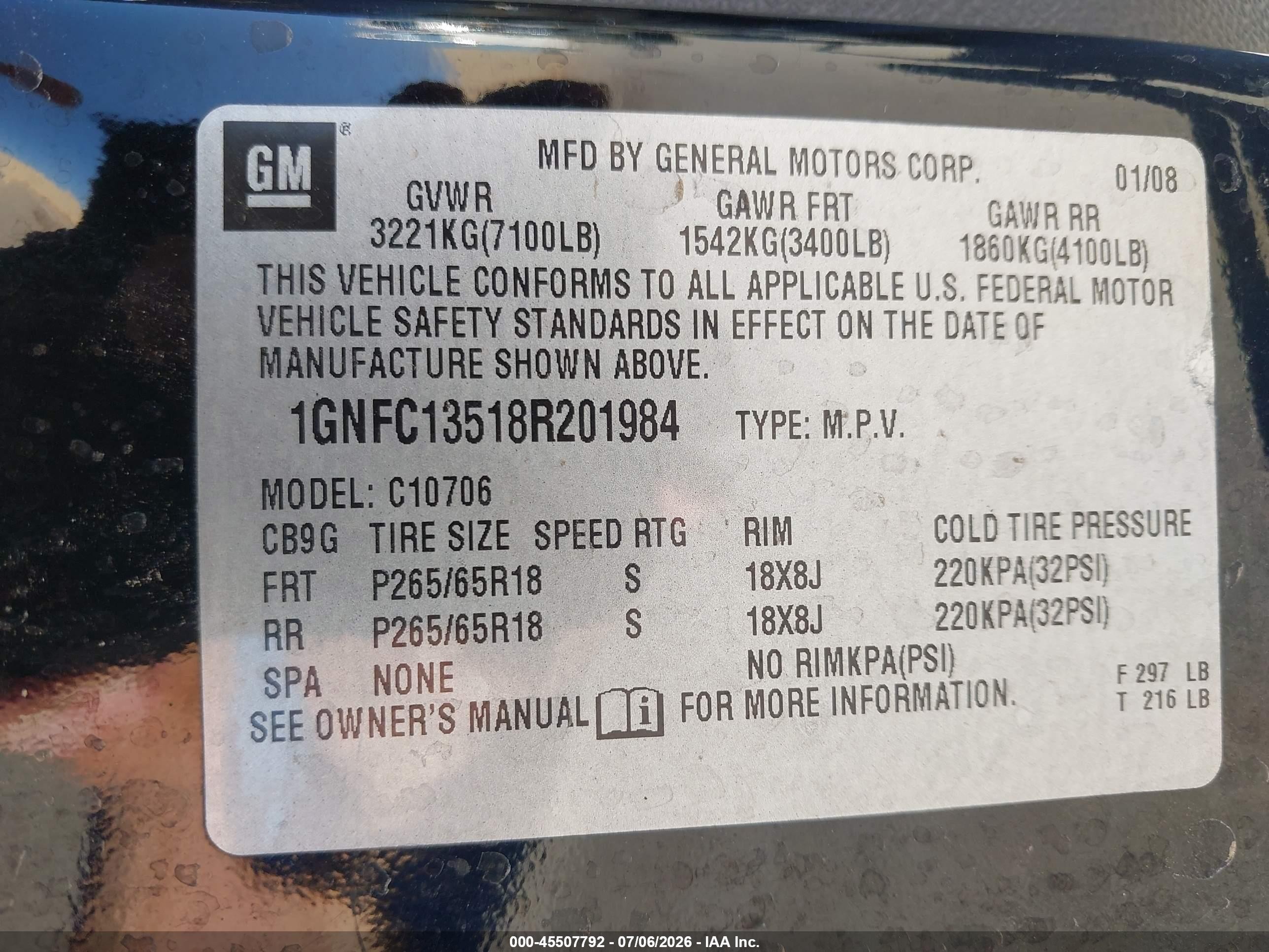 2008 Chevrolet Tahoe Hybrid   Black vin: 1GNFC13518R201984