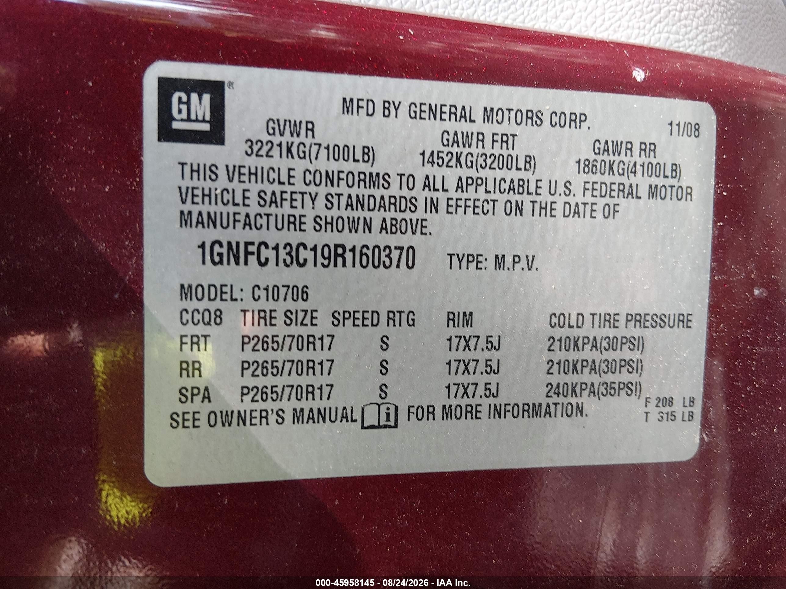 2009 Chevrolet Tahoe Ls Red vin: 1GNFC13C19R160370