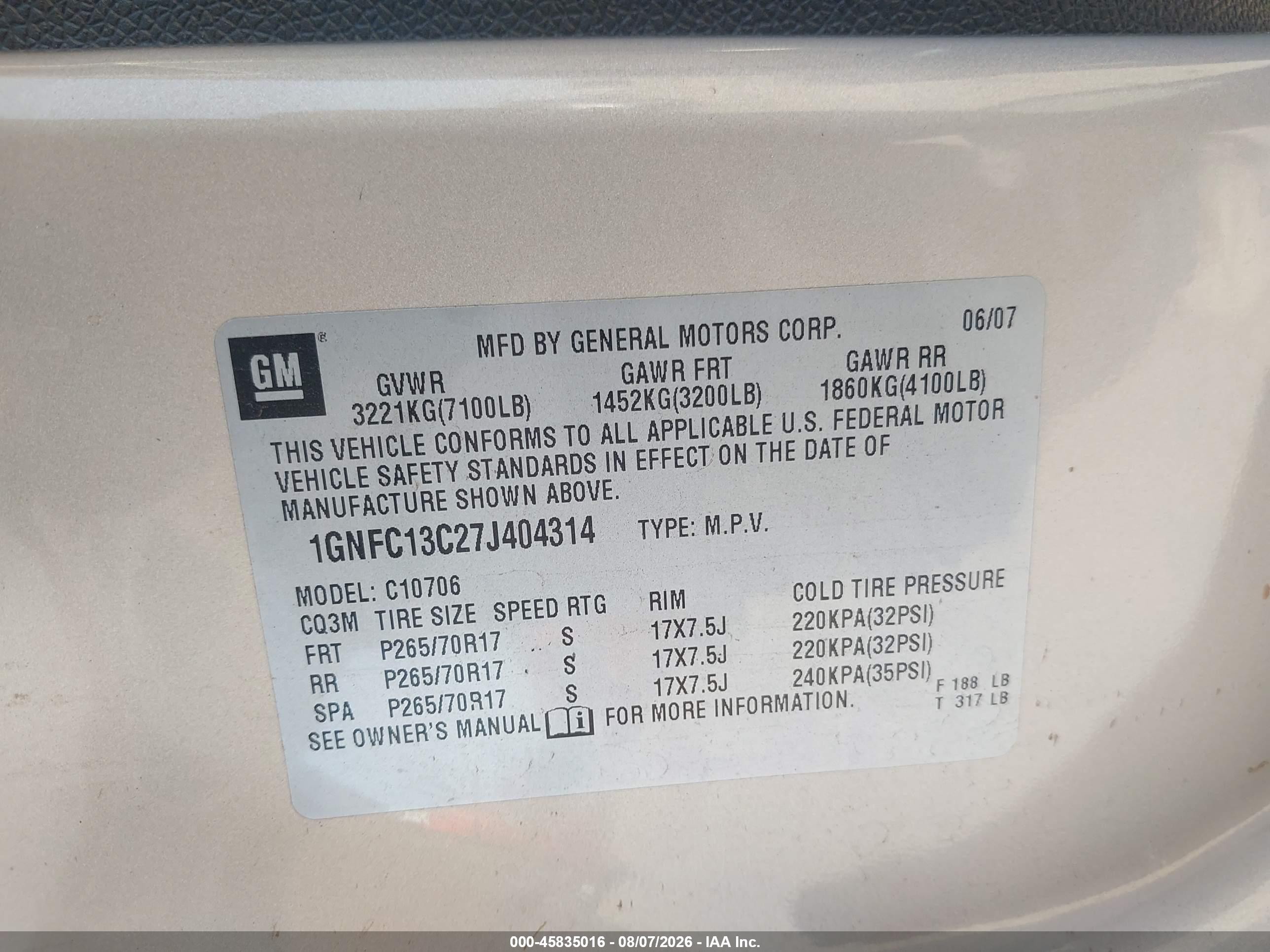 2007 Chevrolet Tahoe Ls Золотой vin: 1GNFC13C27J404314