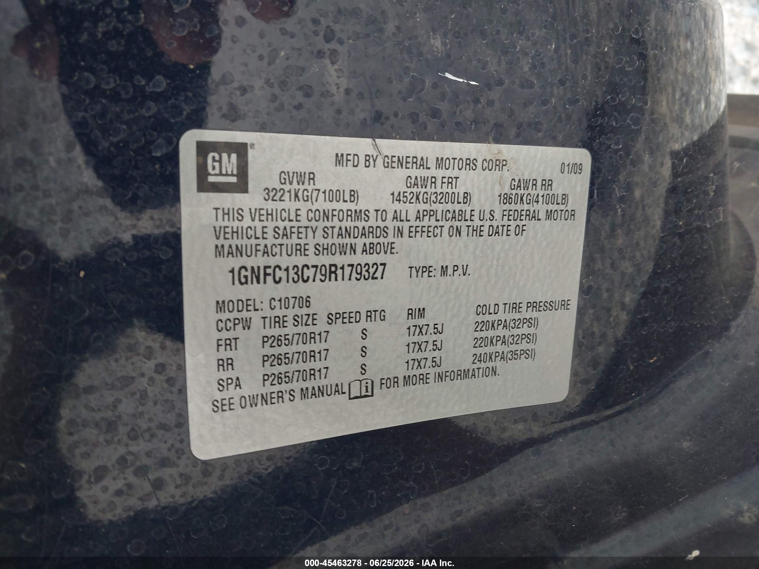 2009 Chevrolet Tahoe Ls Blue vin: 1GNFC13C79R179327