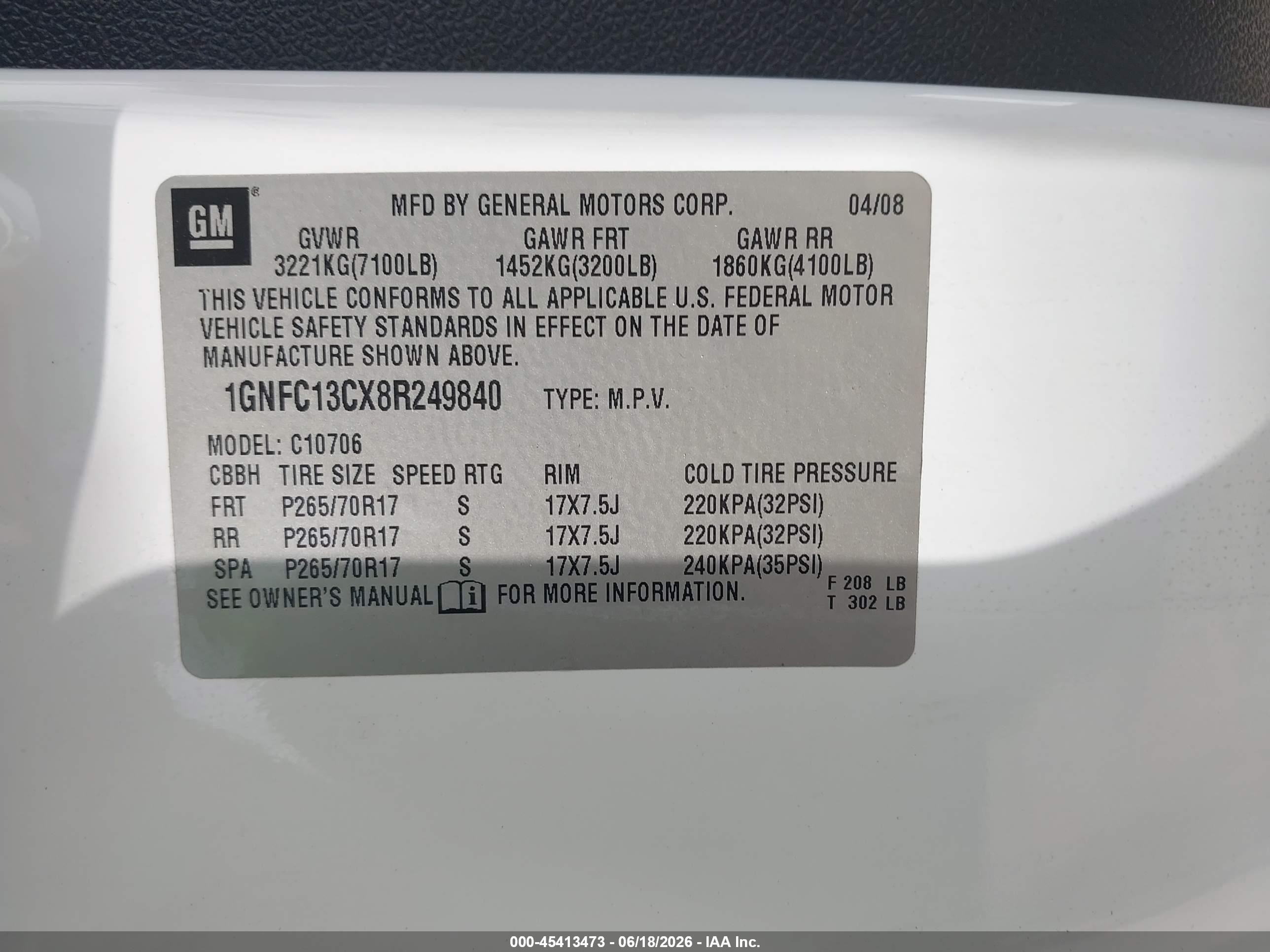 2008 Chevrolet Tahoe Ls White vin: 1GNFC13CX8R249840