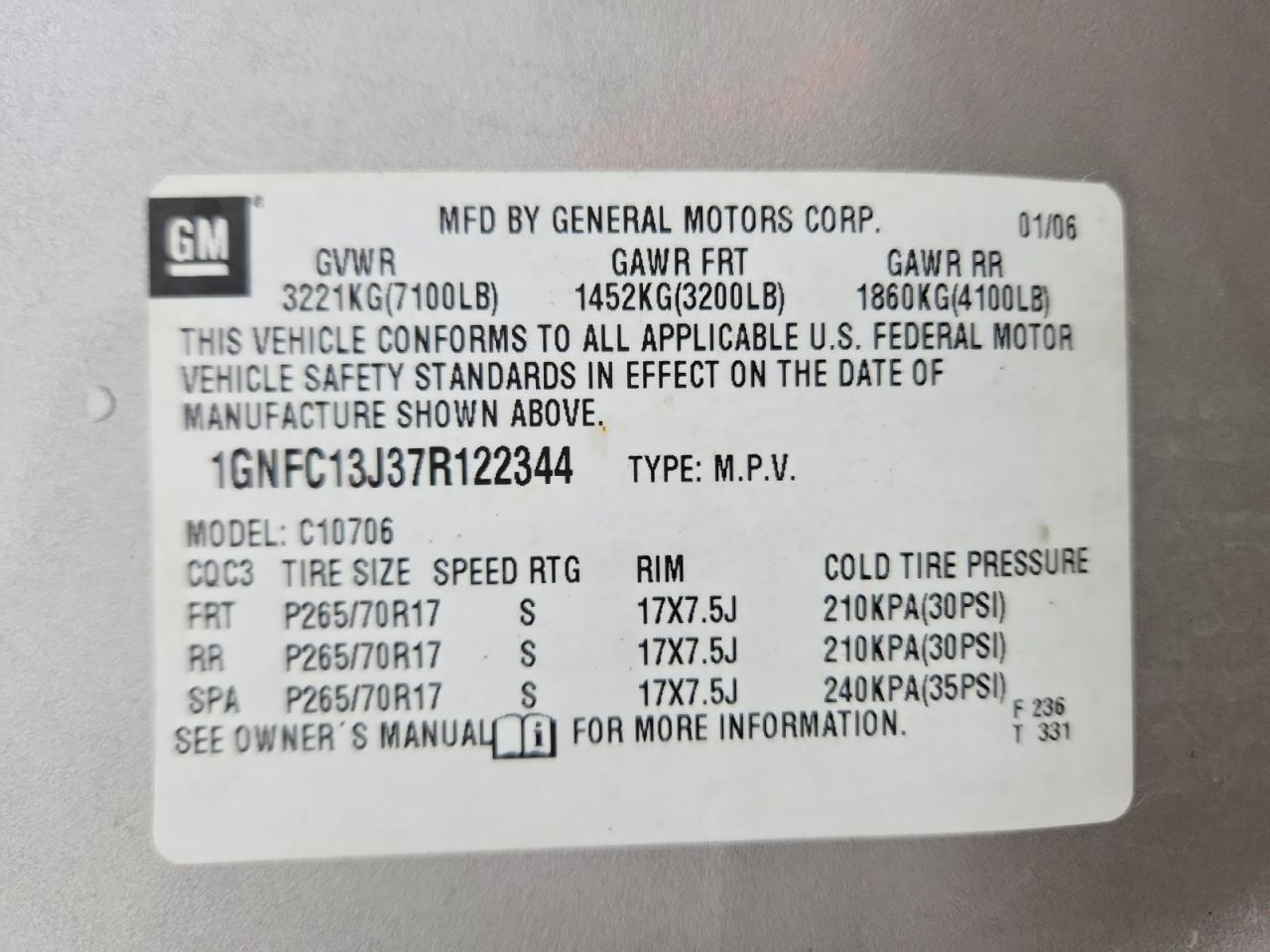 2007 Chevrolet Tahoe C1500 Tan vin: 1GNFC13J37R122344
