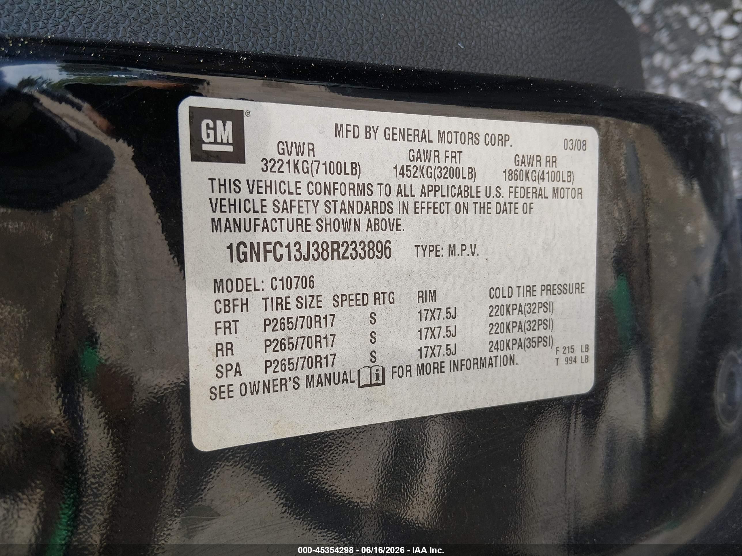 2008 Chevrolet Tahoe Lt Черный vin: 1GNFC13J38R233896