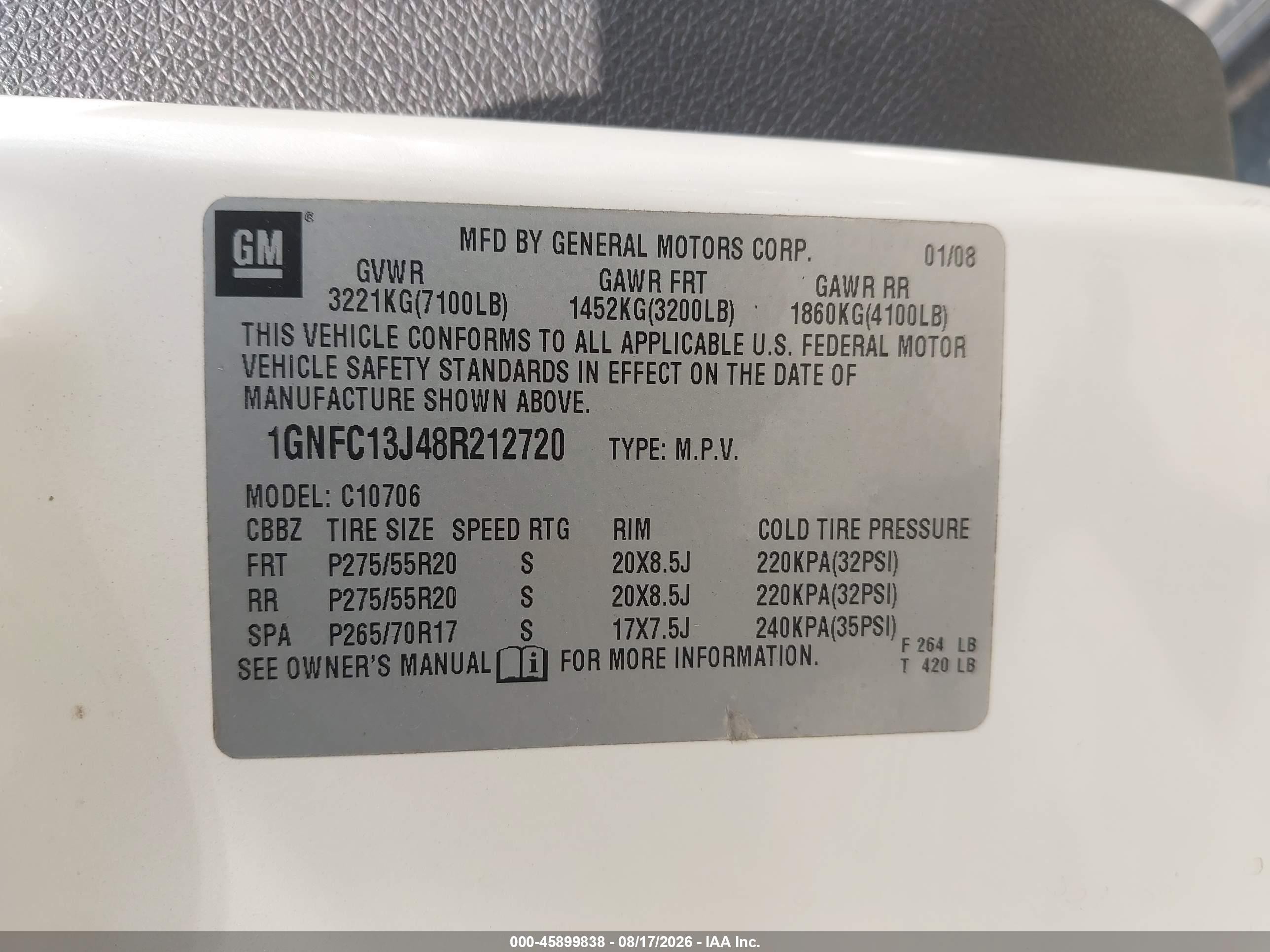 2008 Chevrolet Tahoe Ltz Белый vin: 1GNFC13J48R212720