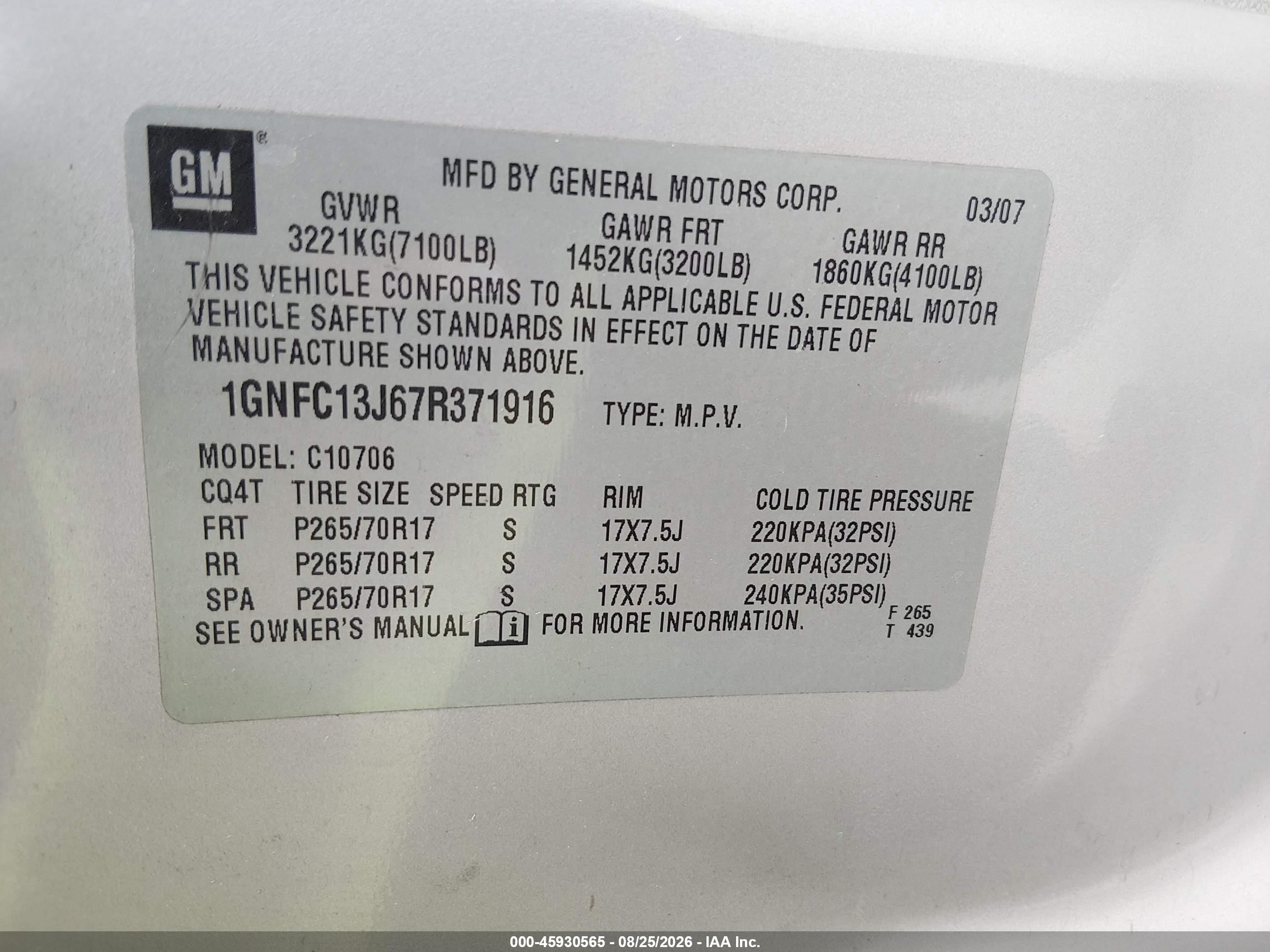 2007 Chevrolet Tahoe Lt Бежевый vin: 1GNFC13J67R371916