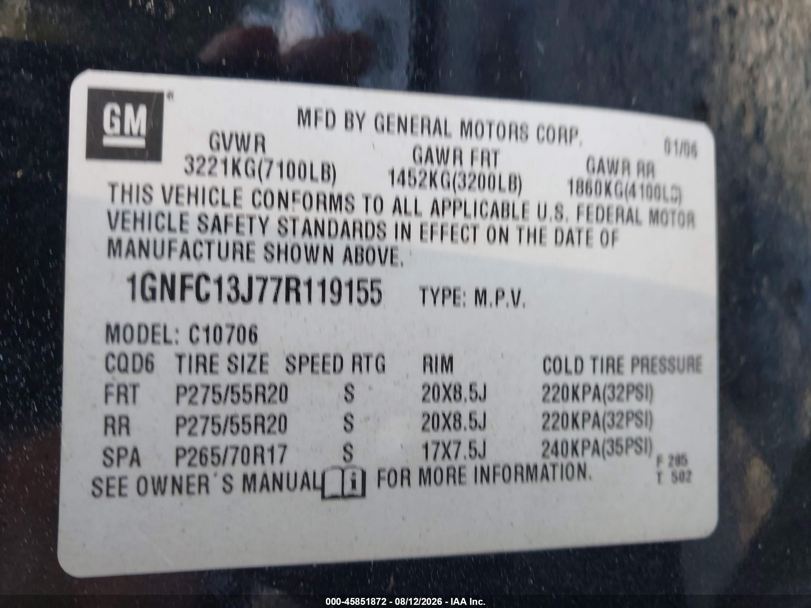 2007 Chevrolet Tahoe Lt Черный vin: 1GNFC13J77R119155
