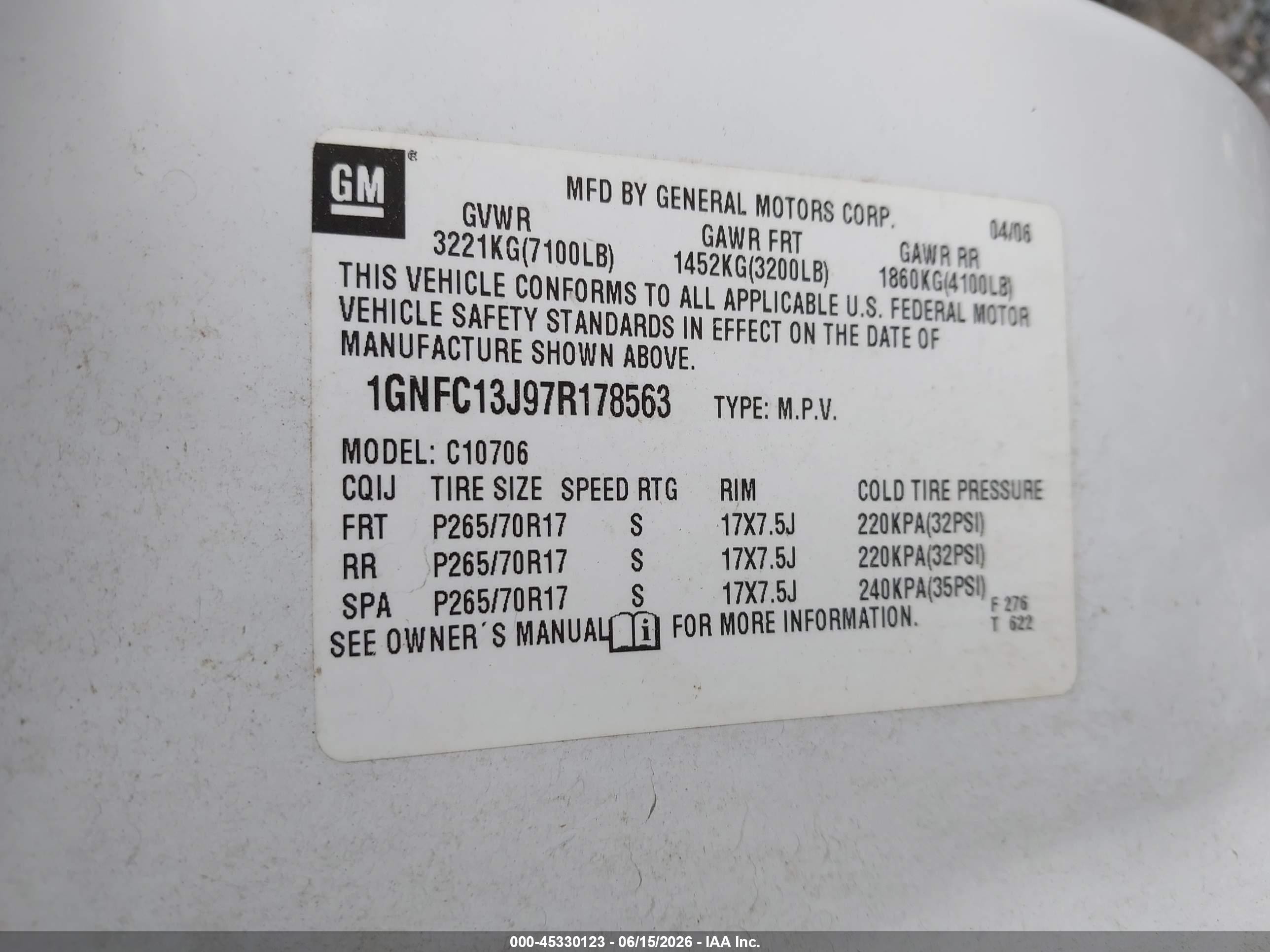 2007 Chevrolet Tahoe Lt Белый vin: 1GNFC13J97R178563