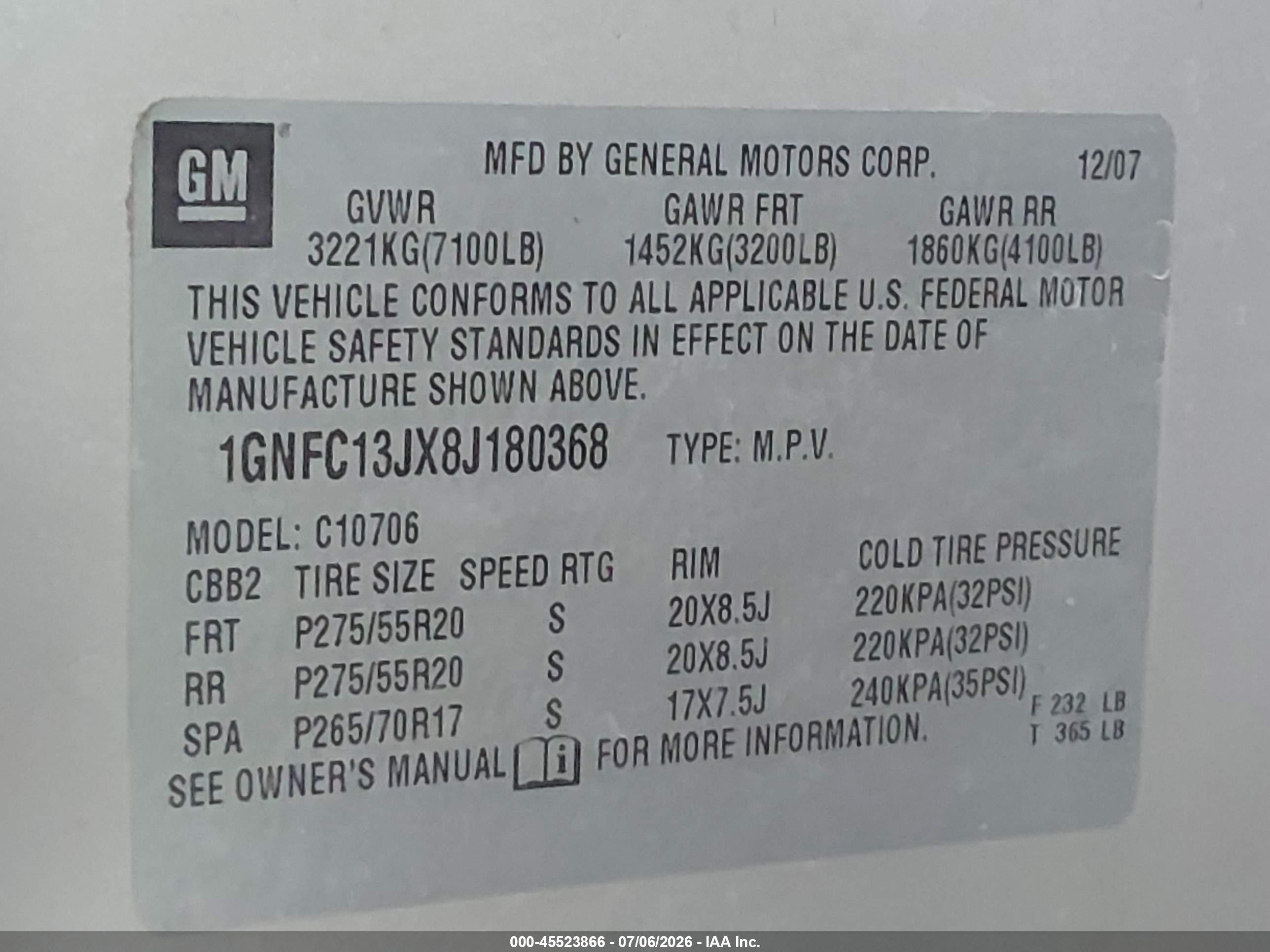2008 Chevrolet Tahoe Lt Beige vin: 1GNFC13JX8J180368