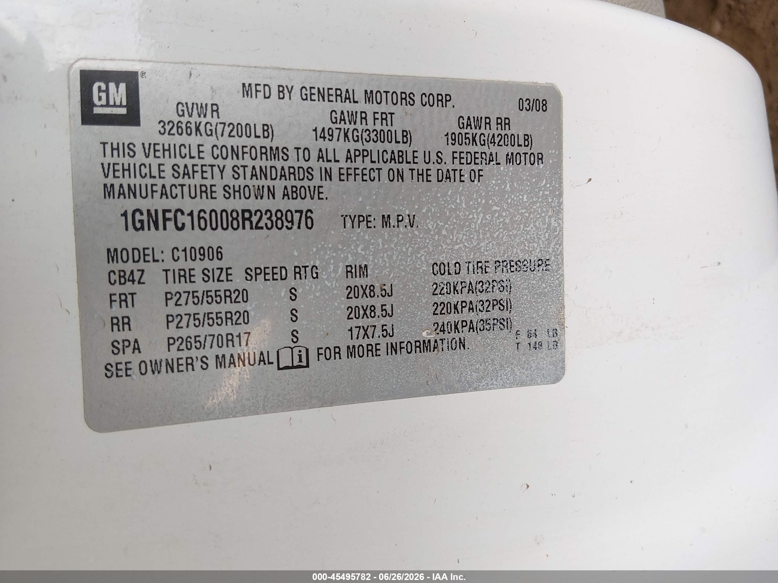 2008 Chevrolet Suburban 1500 Lt Белый vin: 1GNFC16008R238976
