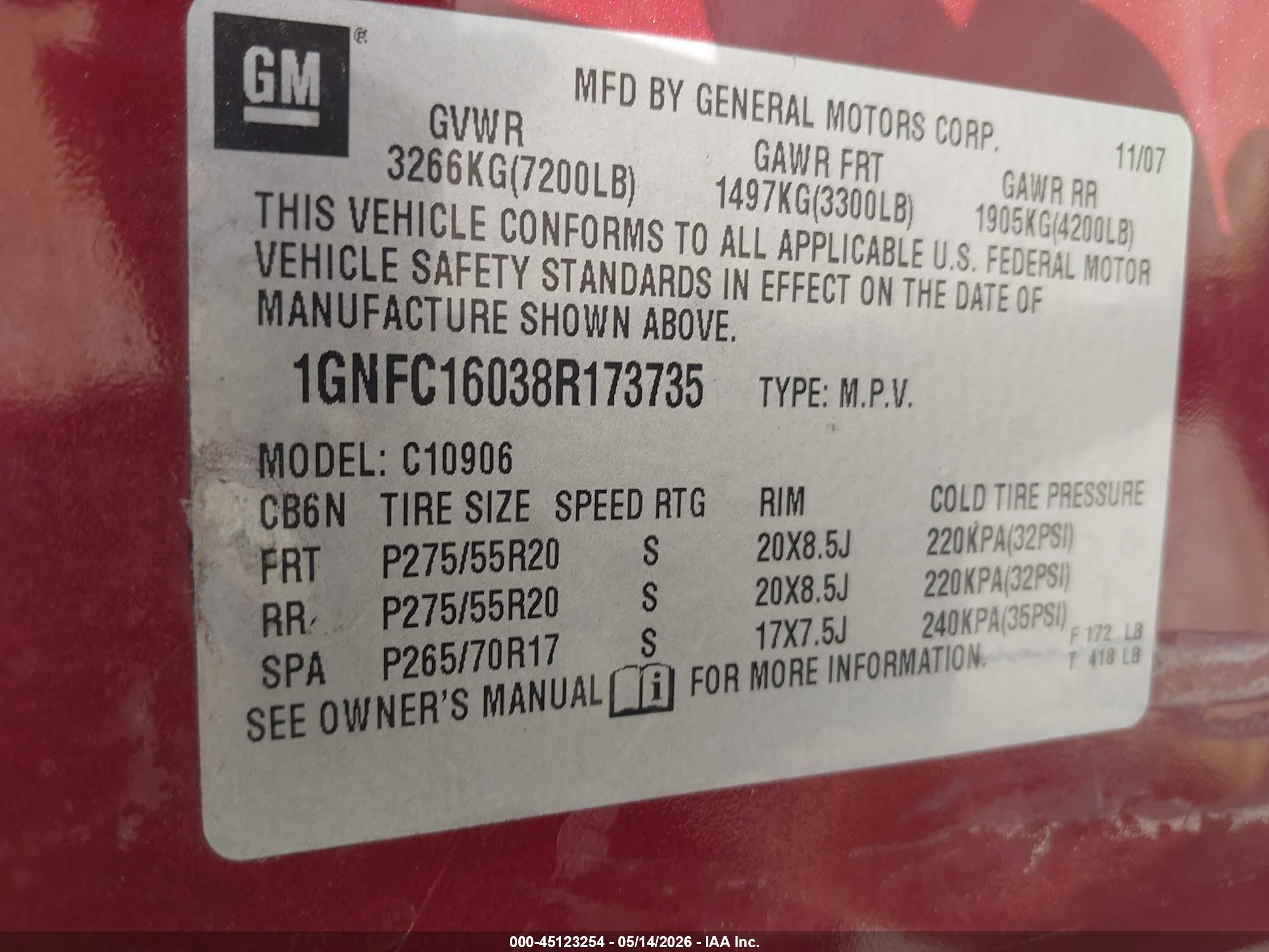 2008 Chevrolet Suburban 1500 Lt Burgundy vin: 1GNFC16038R173735