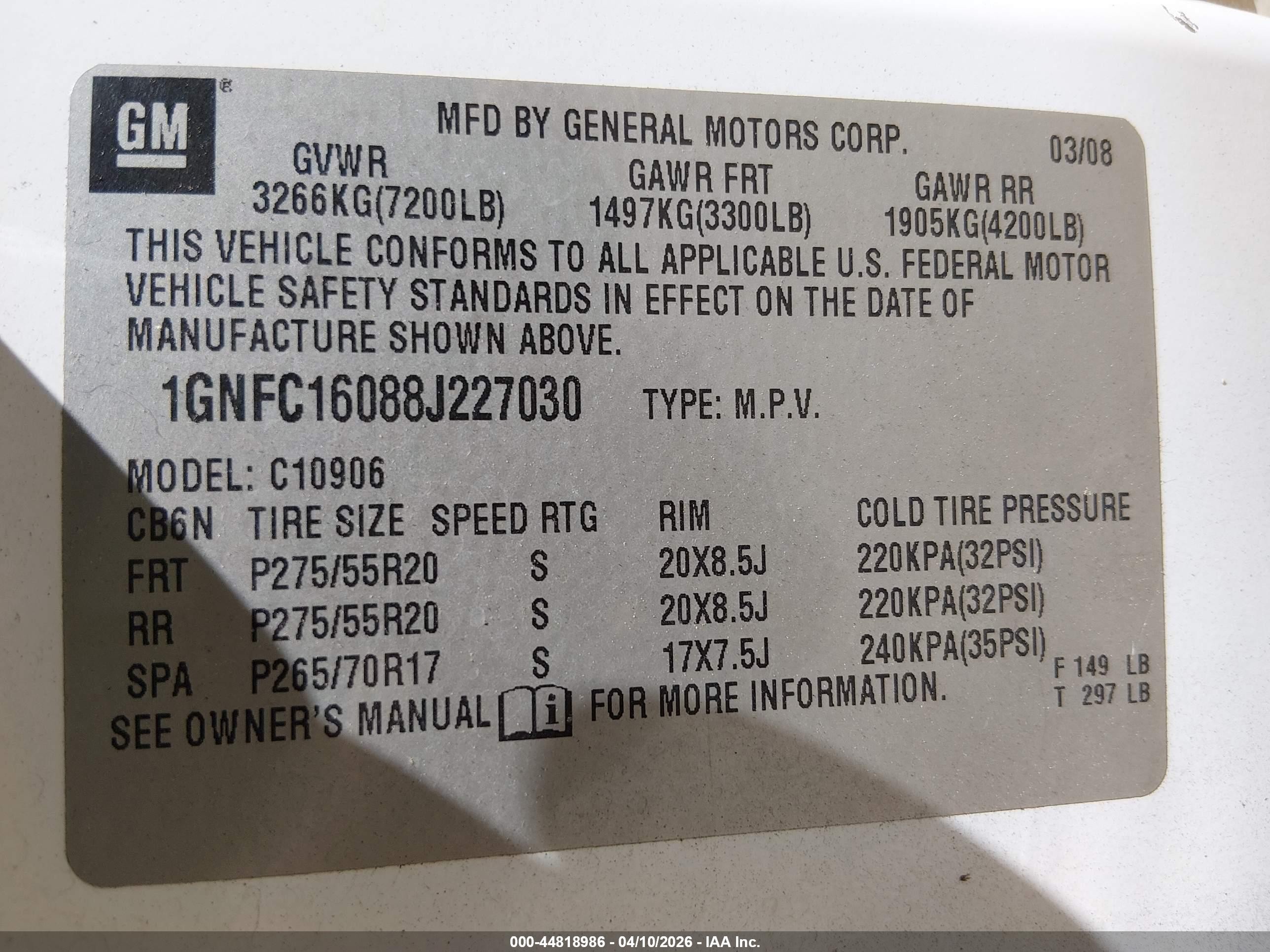 2008 Chevrolet Suburban 1500 Ltz White vin: 1GNFC16088J227030