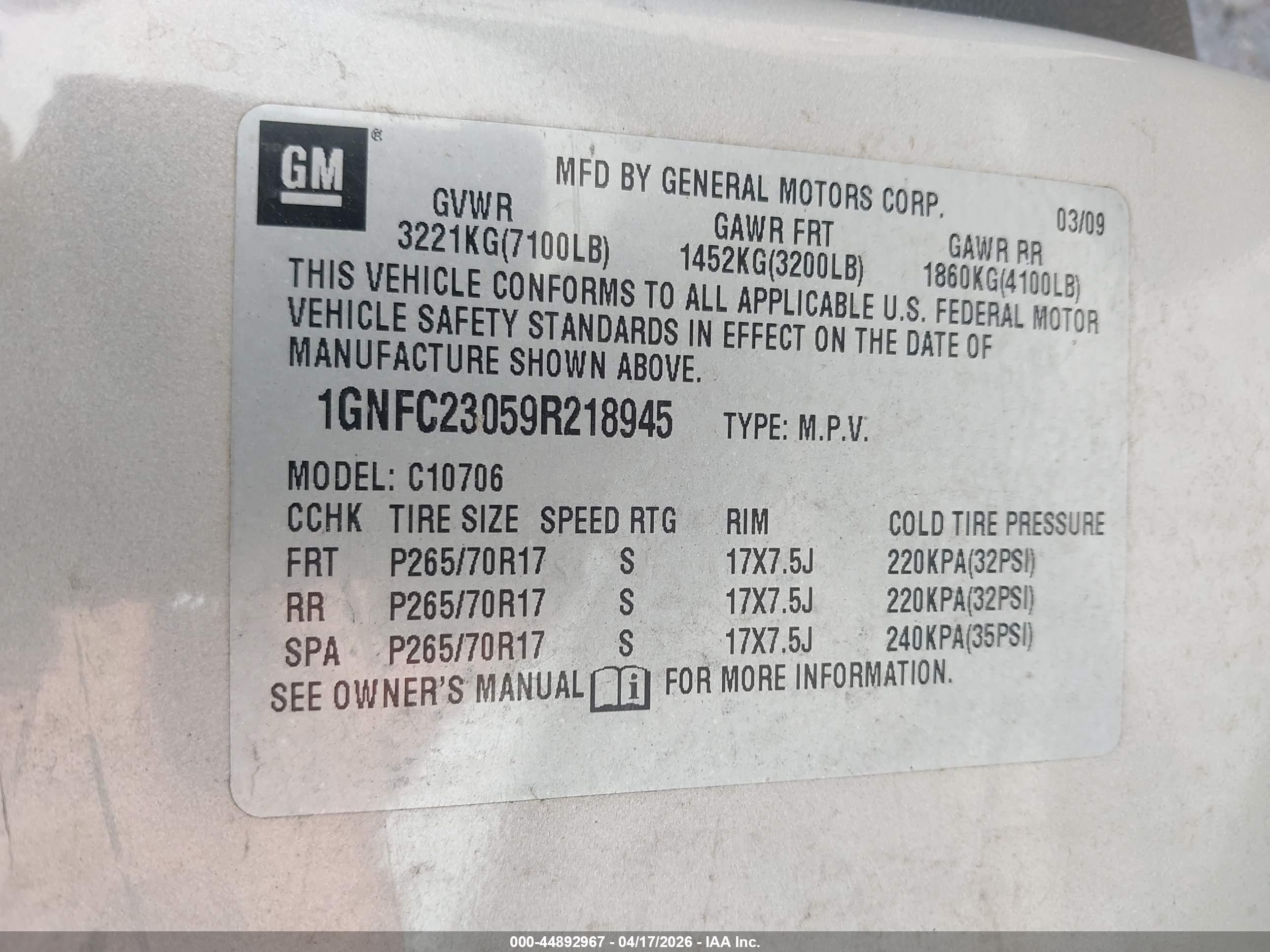 2009 Chevrolet Tahoe Lt1 Beige vin: 1GNFC23059R218945
