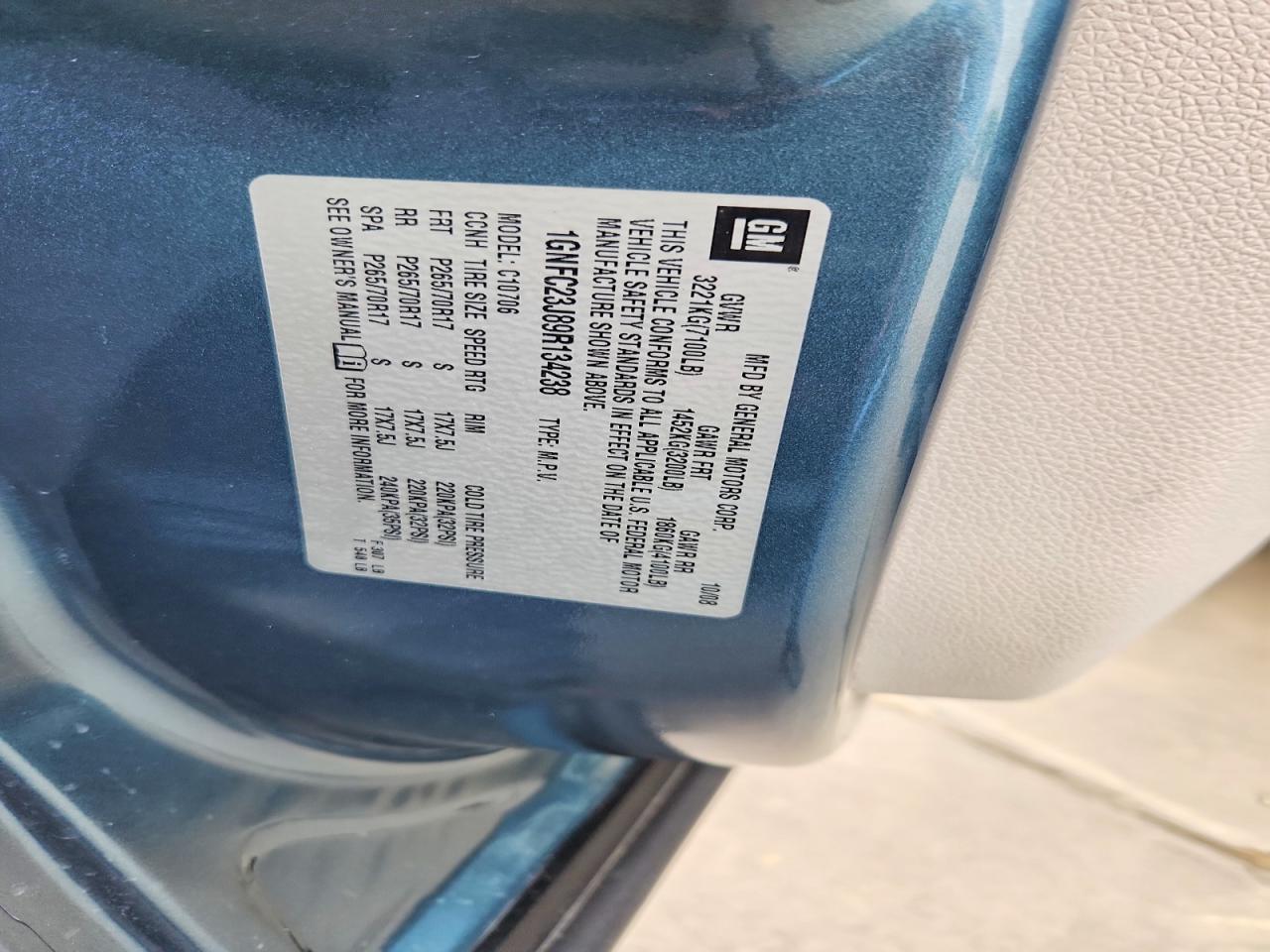 2009 Chevrolet Tahoe C1500 Lt Blue vin: 1GNFC23J89R134238