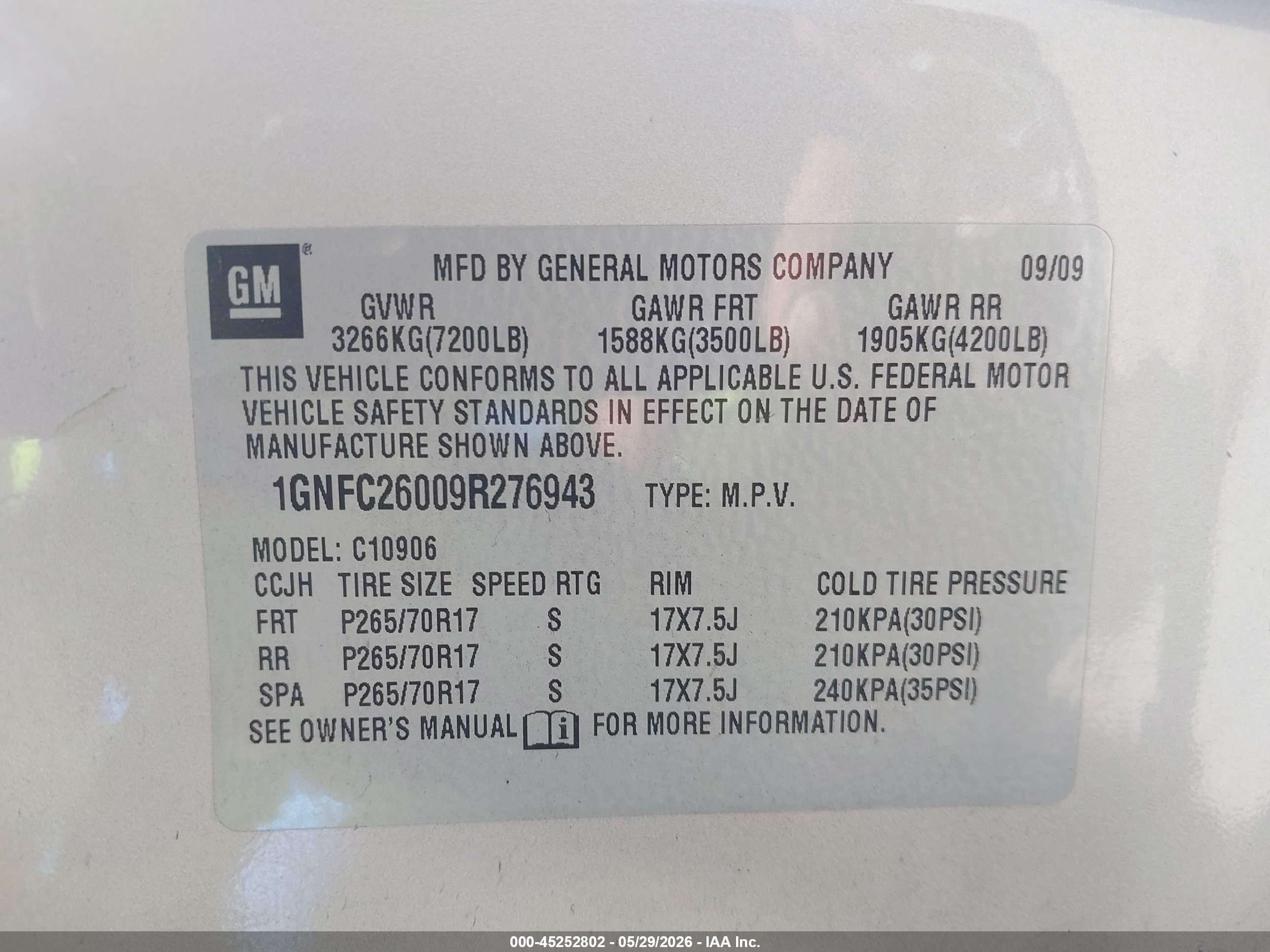 2009 Chevrolet Suburban 1500 Lt1 Champagne vin: 1GNFC26009R276943