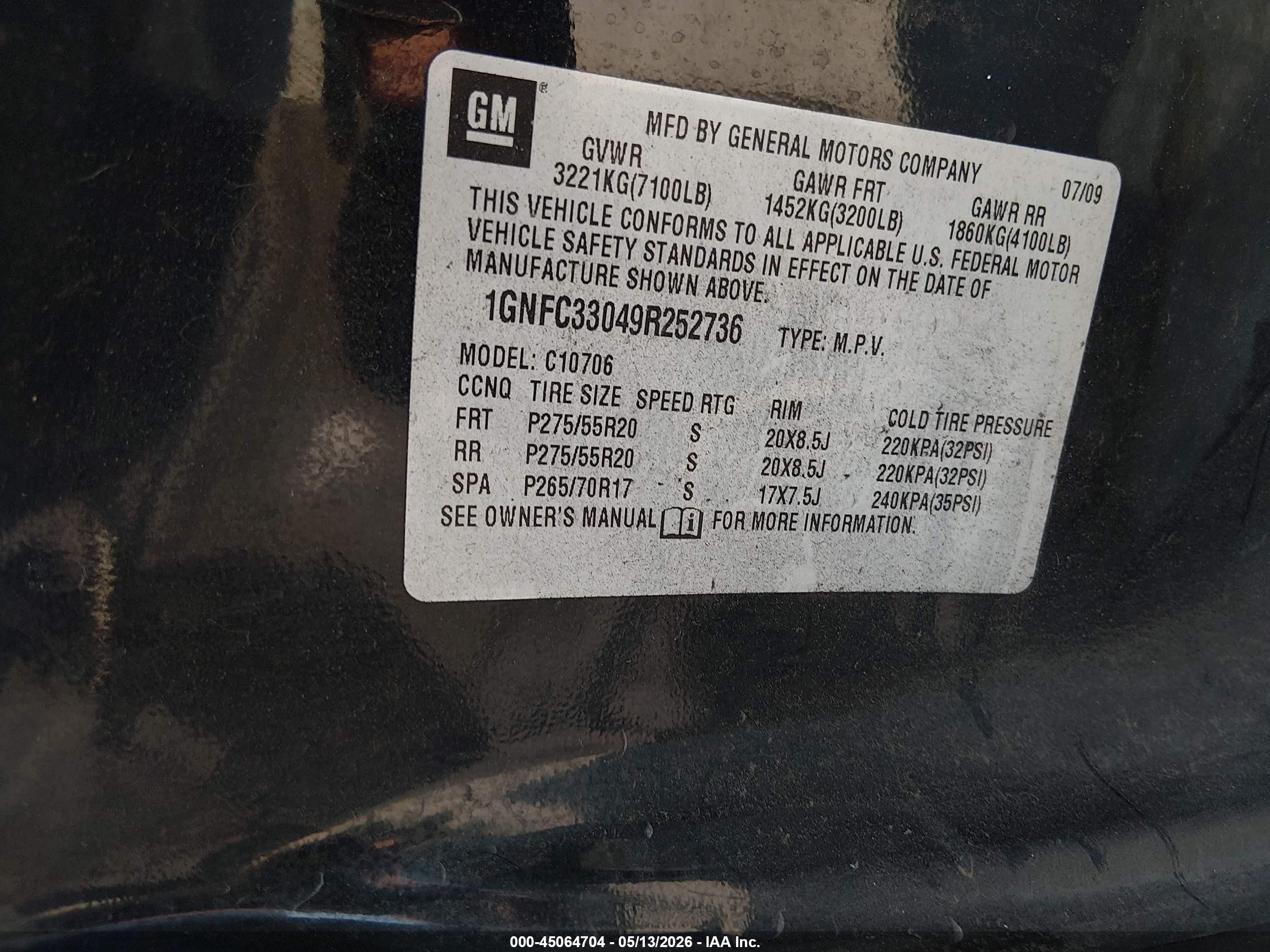 2009 Chevrolet Tahoe Ltz Black vin: 1GNFC33049R252736